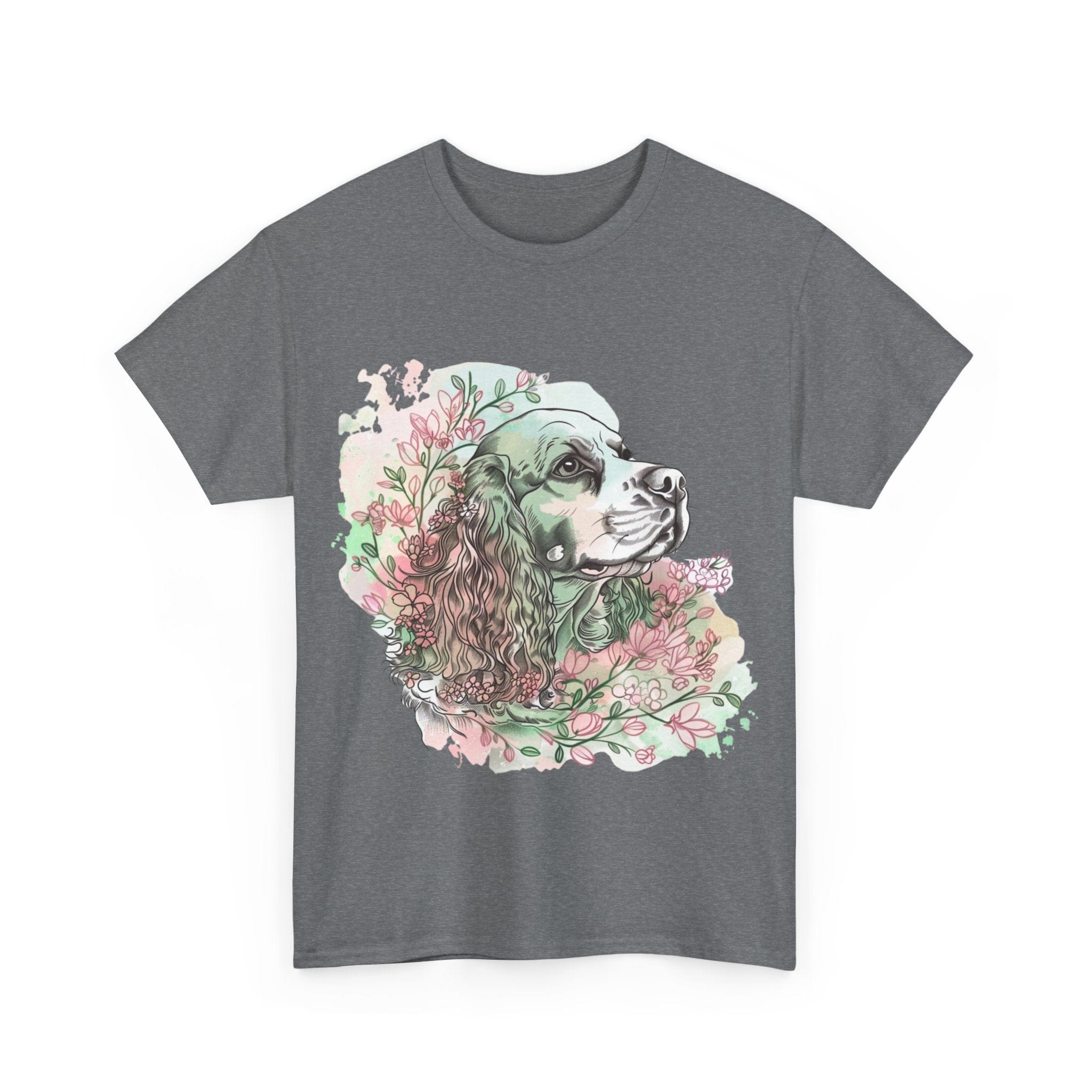 Printify T-Shirt Cocker Spaniel with Floral Accents – Artistic Dog Illustration