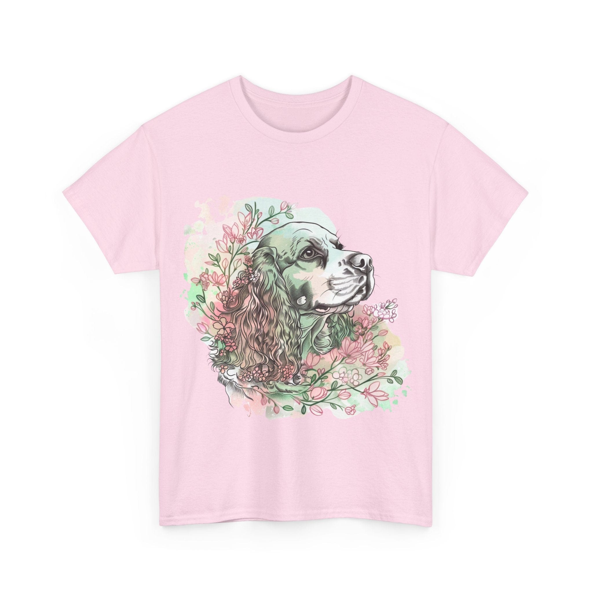 Printify T-Shirt Cocker Spaniel with Floral Accents – Artistic Dog Illustration