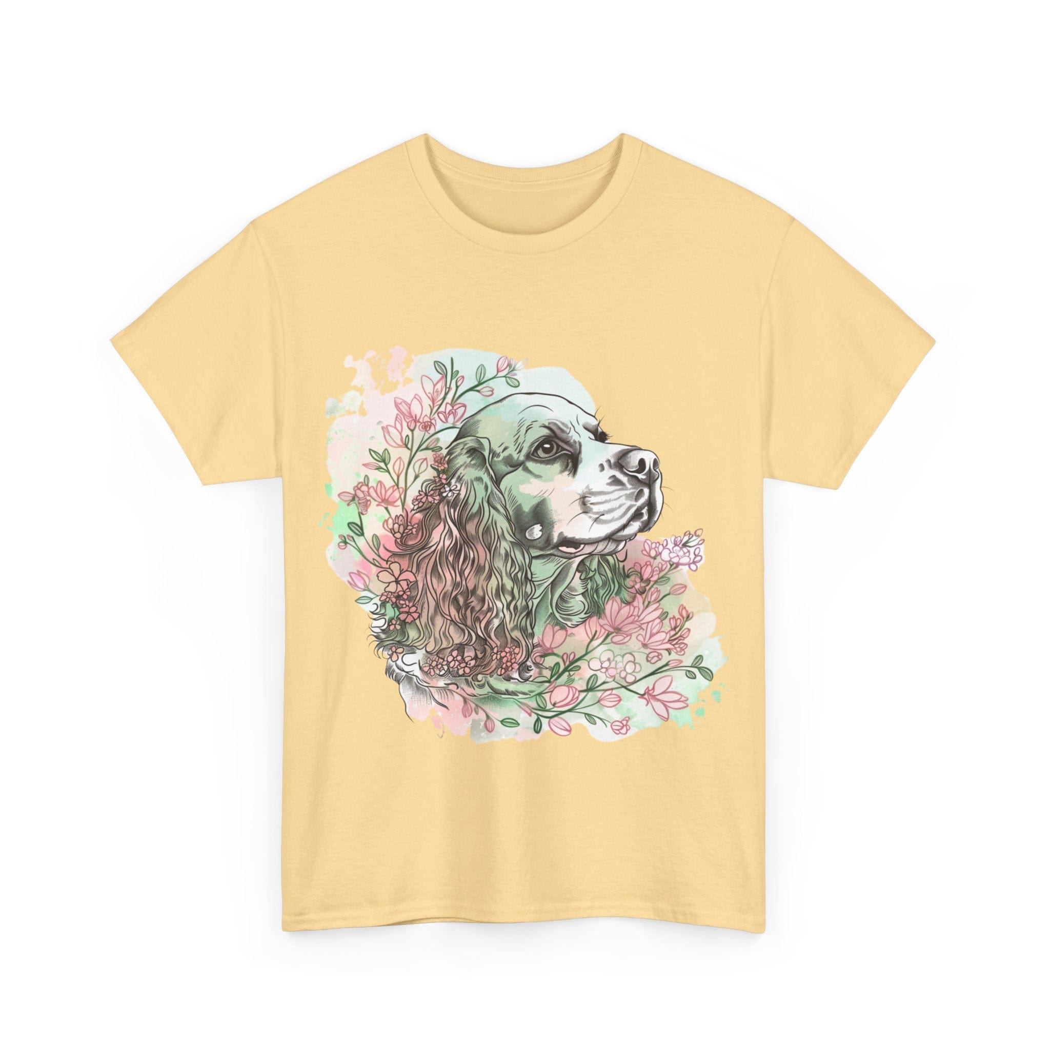 Printify T-Shirt Cocker Spaniel with Floral Accents – Artistic Dog Illustration