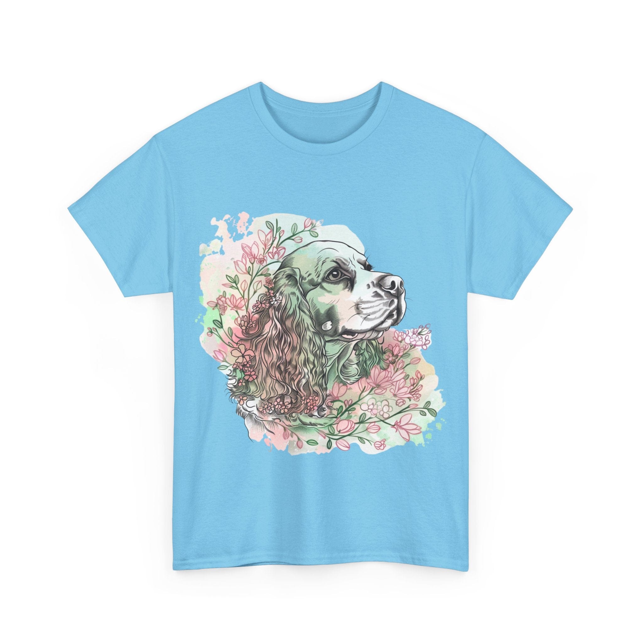 Printify T-Shirt Cocker Spaniel with Floral Accents – Artistic Dog Illustration