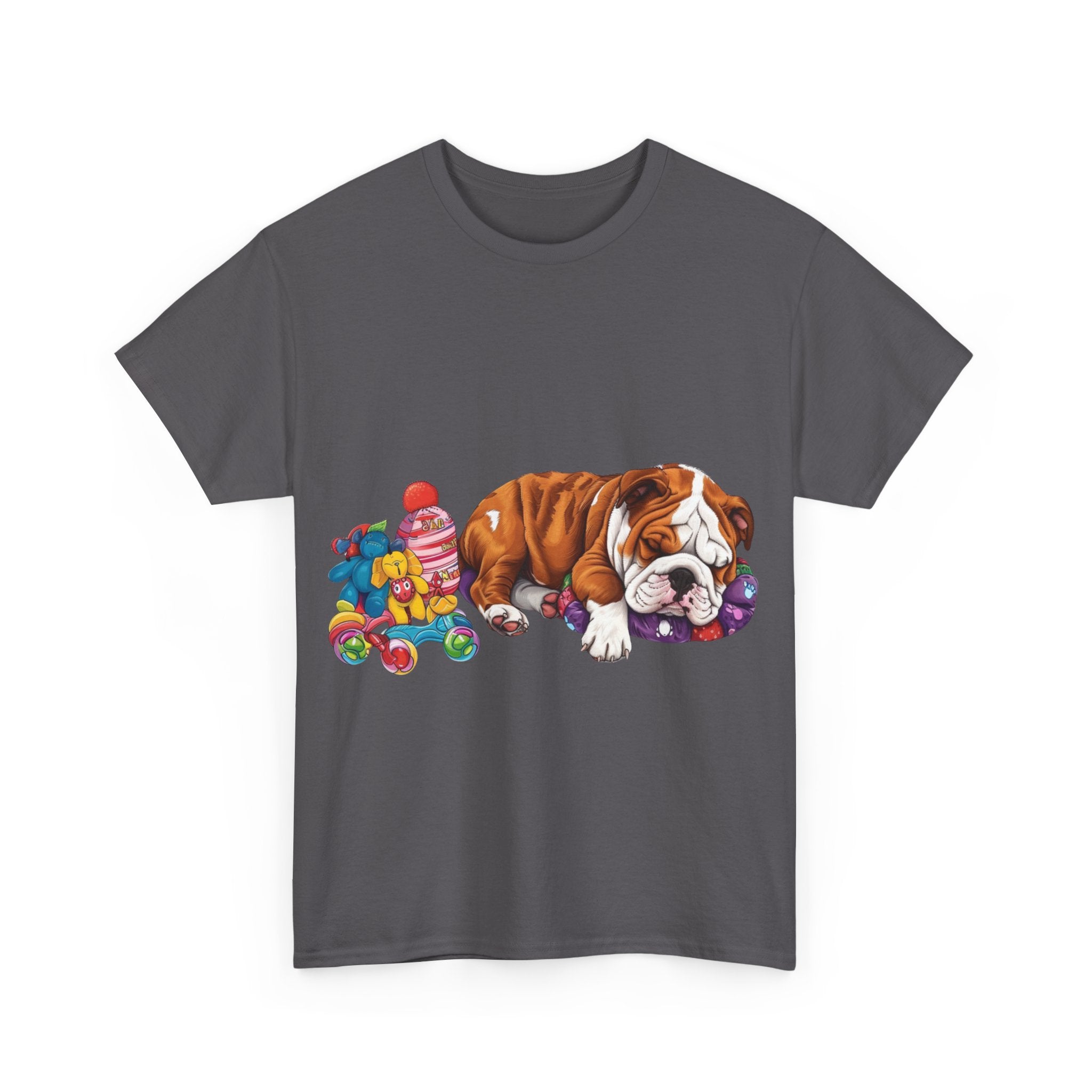 Printify T-Shirt Cozy Sleeping Bulldog with Toys – Delightful Design for Dog Lovers