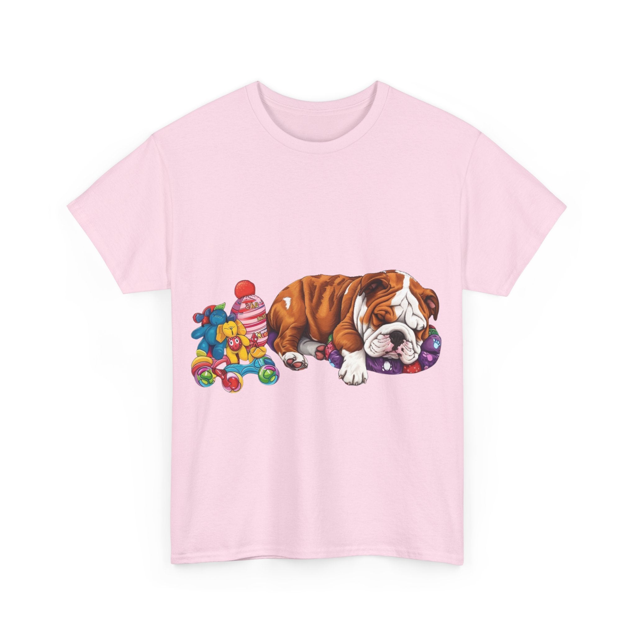 Printify T-Shirt Cozy Sleeping Bulldog with Toys – Delightful Design for Dog Lovers