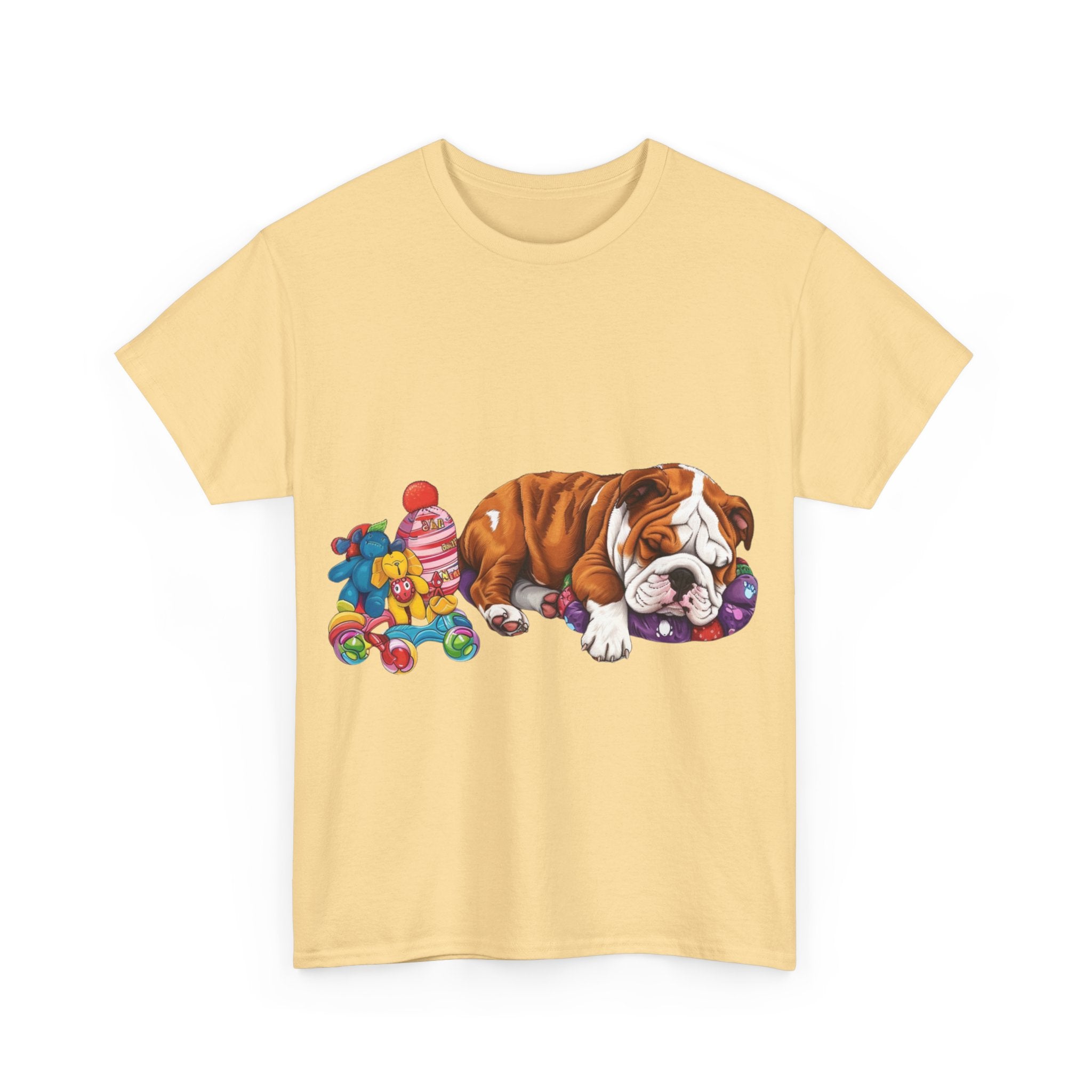 Printify T-Shirt Cozy Sleeping Bulldog with Toys – Delightful Design for Dog Lovers