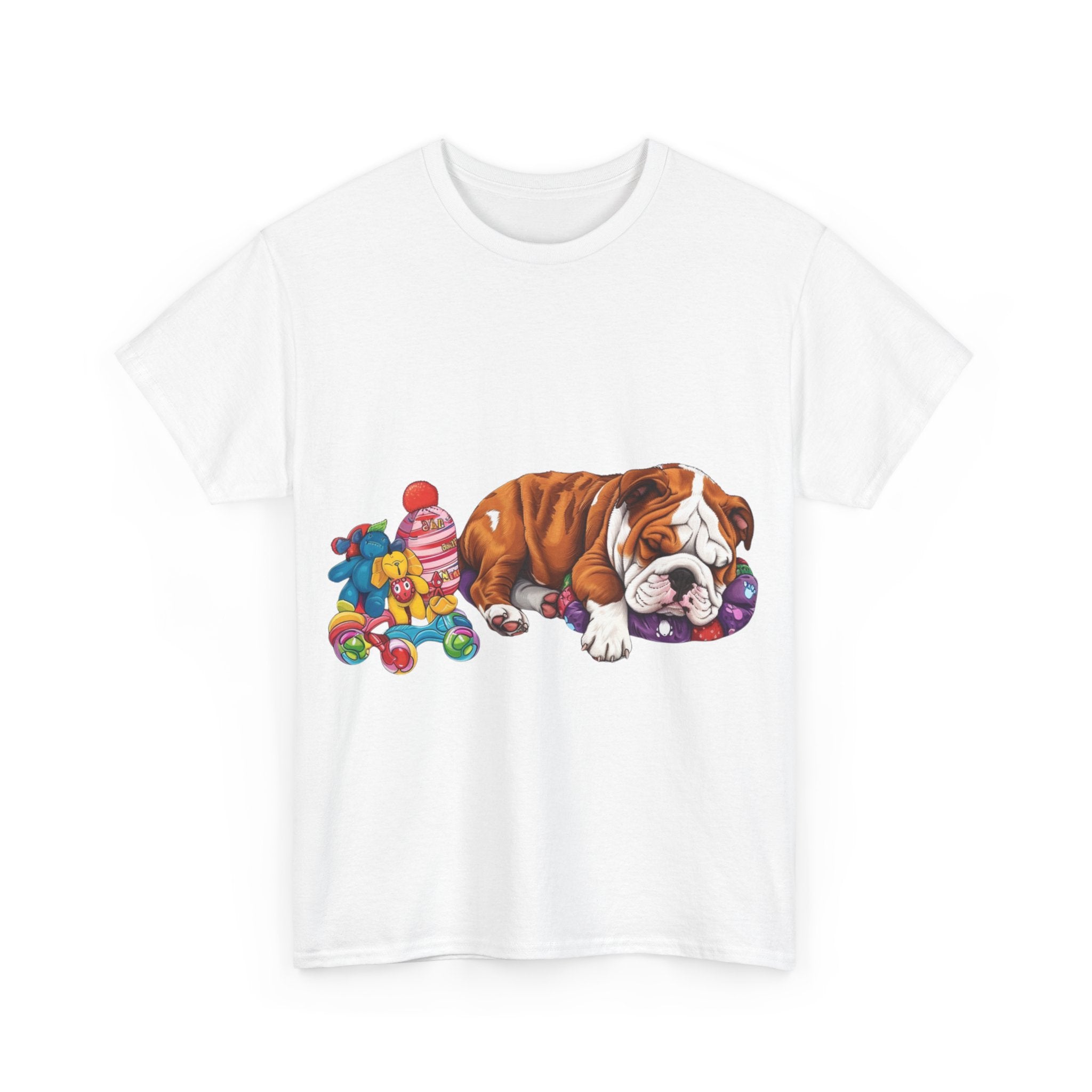 Printify T-Shirt Cozy Sleeping Bulldog with Toys – Delightful Design for Dog Lovers