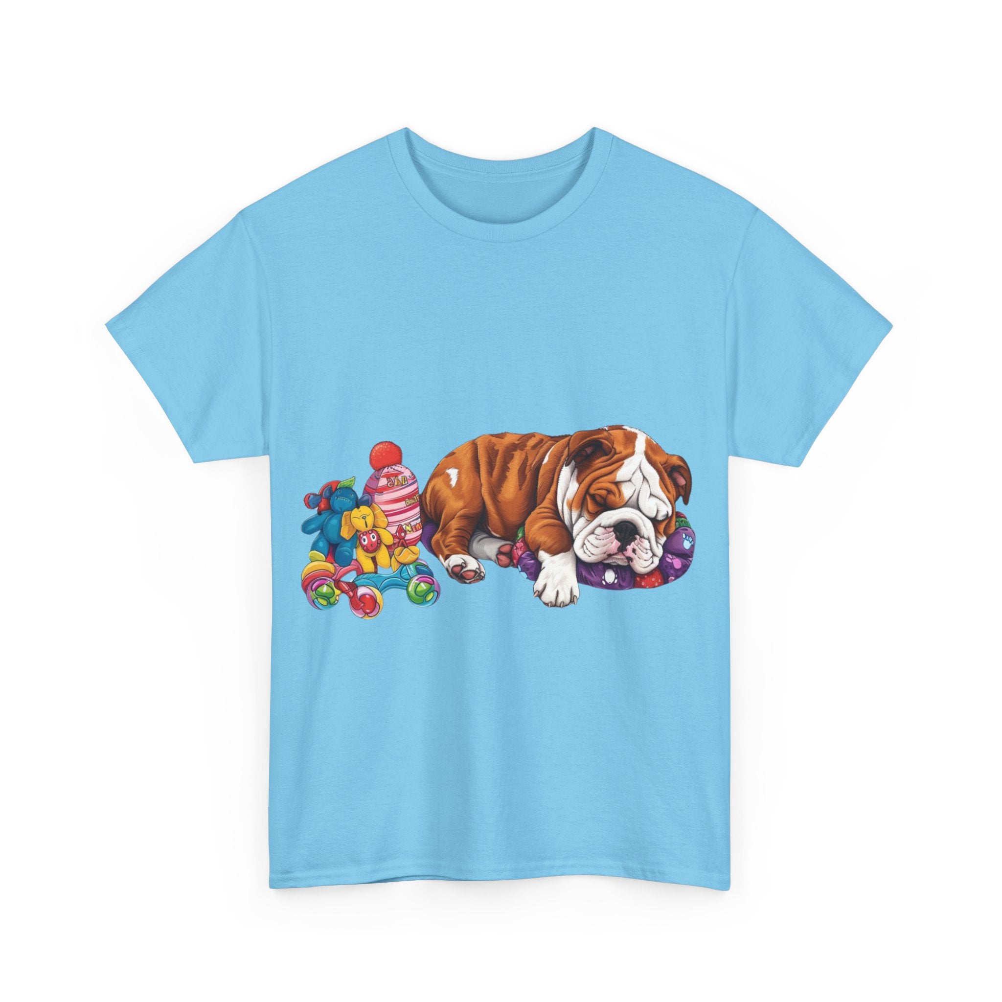 Printify T-Shirt Cozy Sleeping Bulldog with Toys – Delightful Design for Dog Lovers