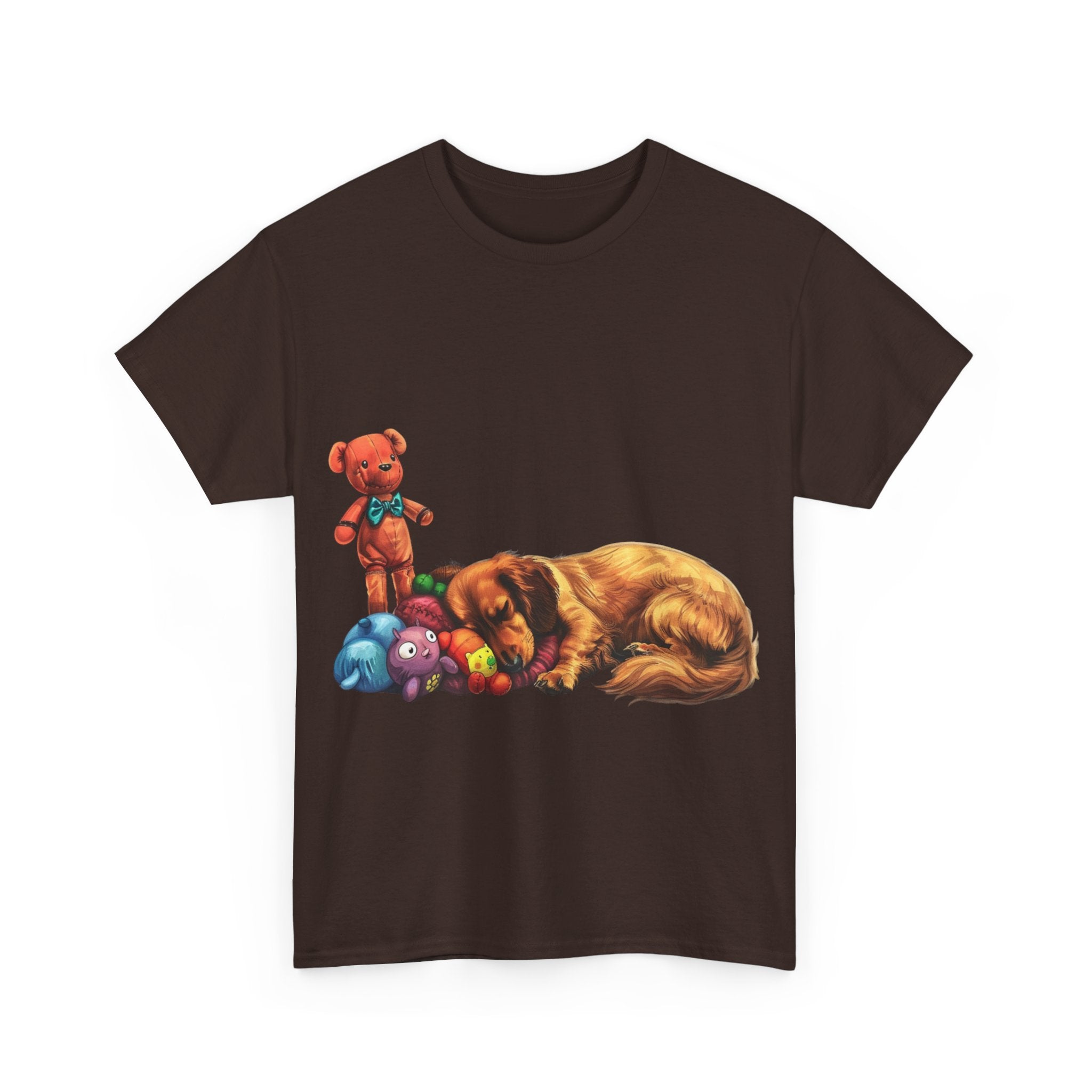 Printify T-Shirt Cozy Sleeping Dachshund with Toys – Adorable Design for Pet Lovers