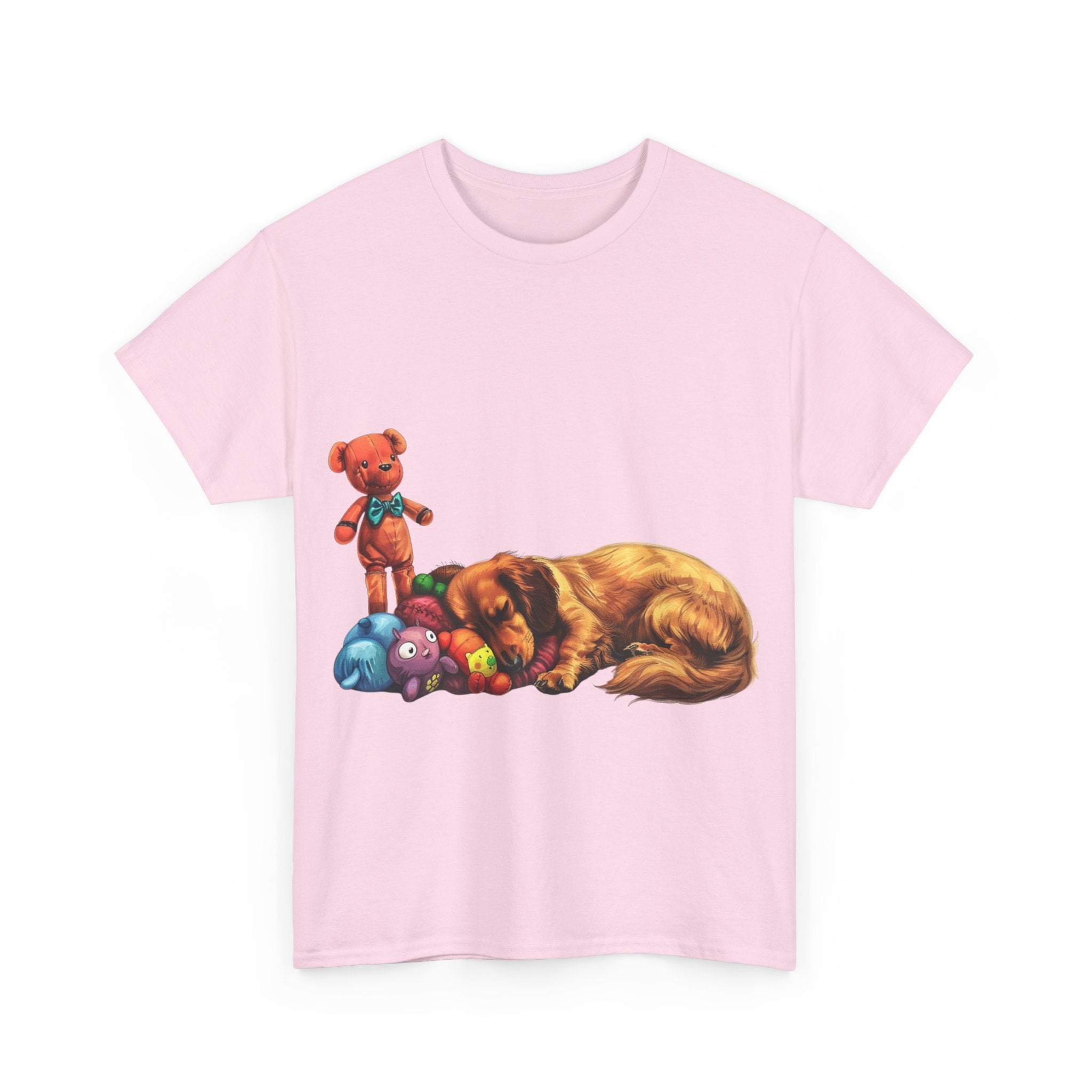 Printify T-Shirt Cozy Sleeping Dachshund with Toys – Adorable Design for Pet Lovers