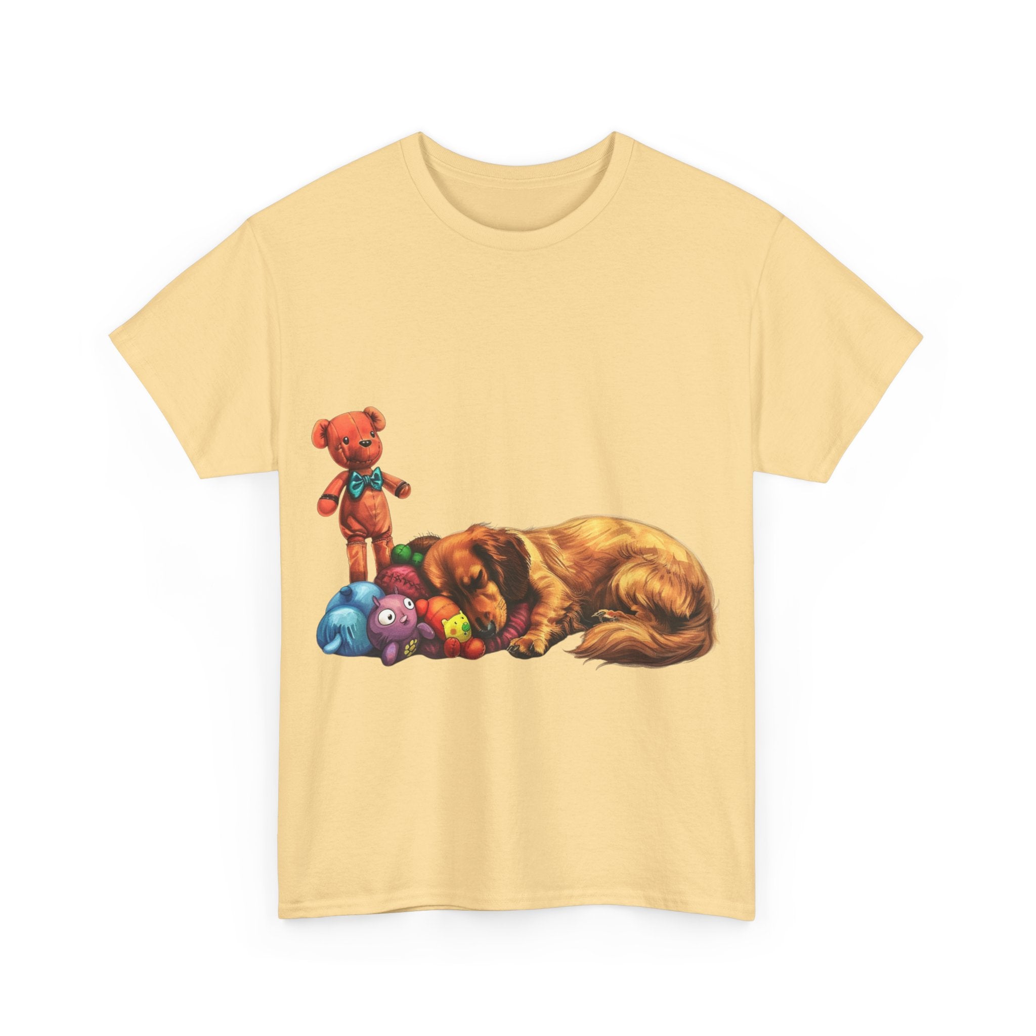 Printify T-Shirt Cozy Sleeping Dachshund with Toys – Adorable Design for Pet Lovers