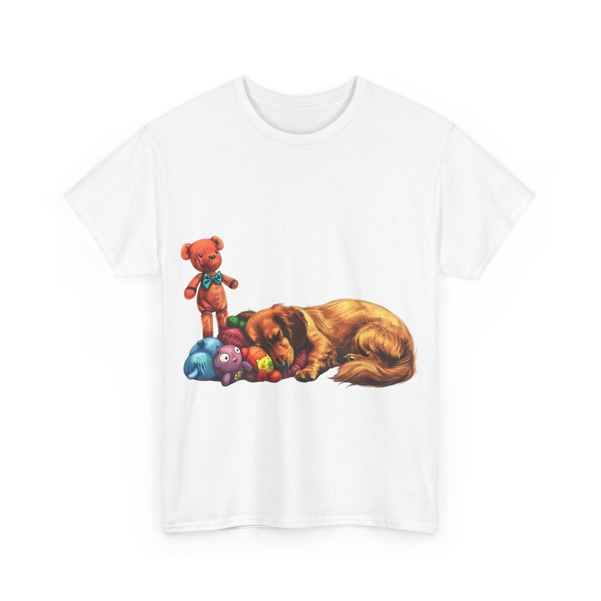 Printify T-Shirt Cozy Sleeping Dachshund with Toys – Adorable Design for Pet Lovers