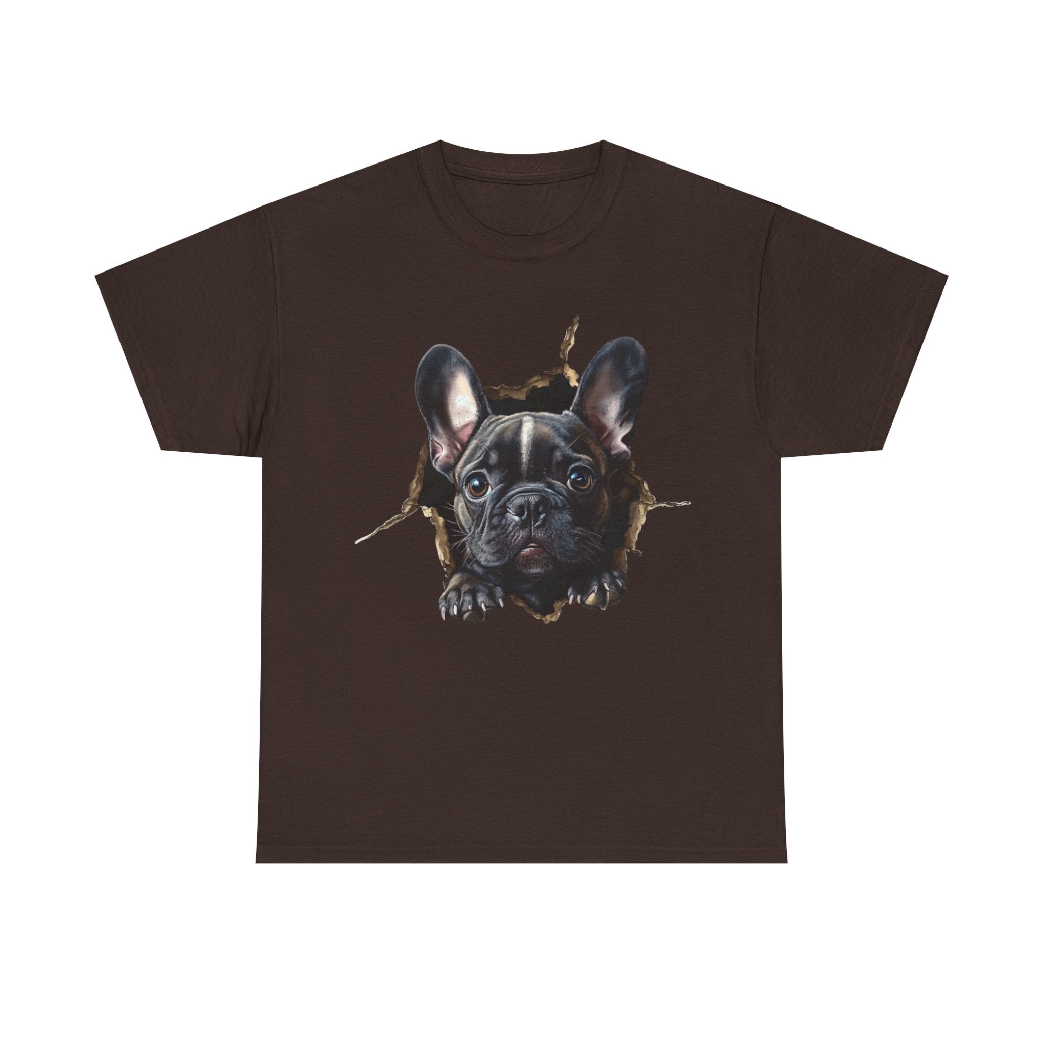 Printify T-Shirt Dark Chocolate / S Black French Bulldog Peeking Unisex Heavy Cotton Tee