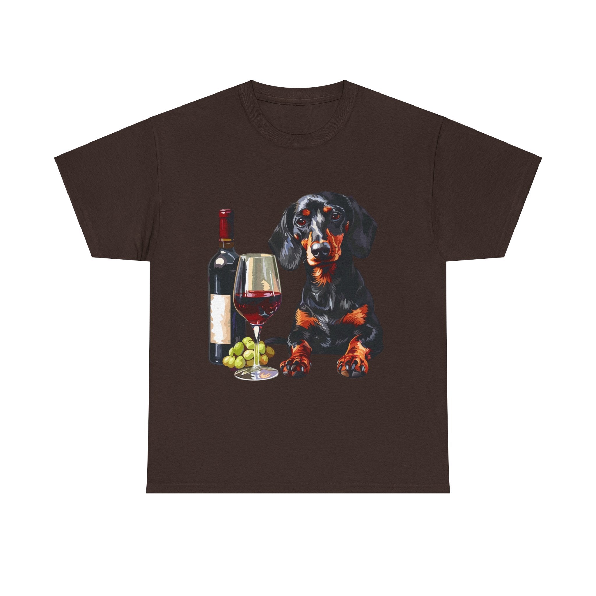 Printify T-Shirt Dark Chocolate / S Dachshund Wine Lover Unisex Cotton Tee