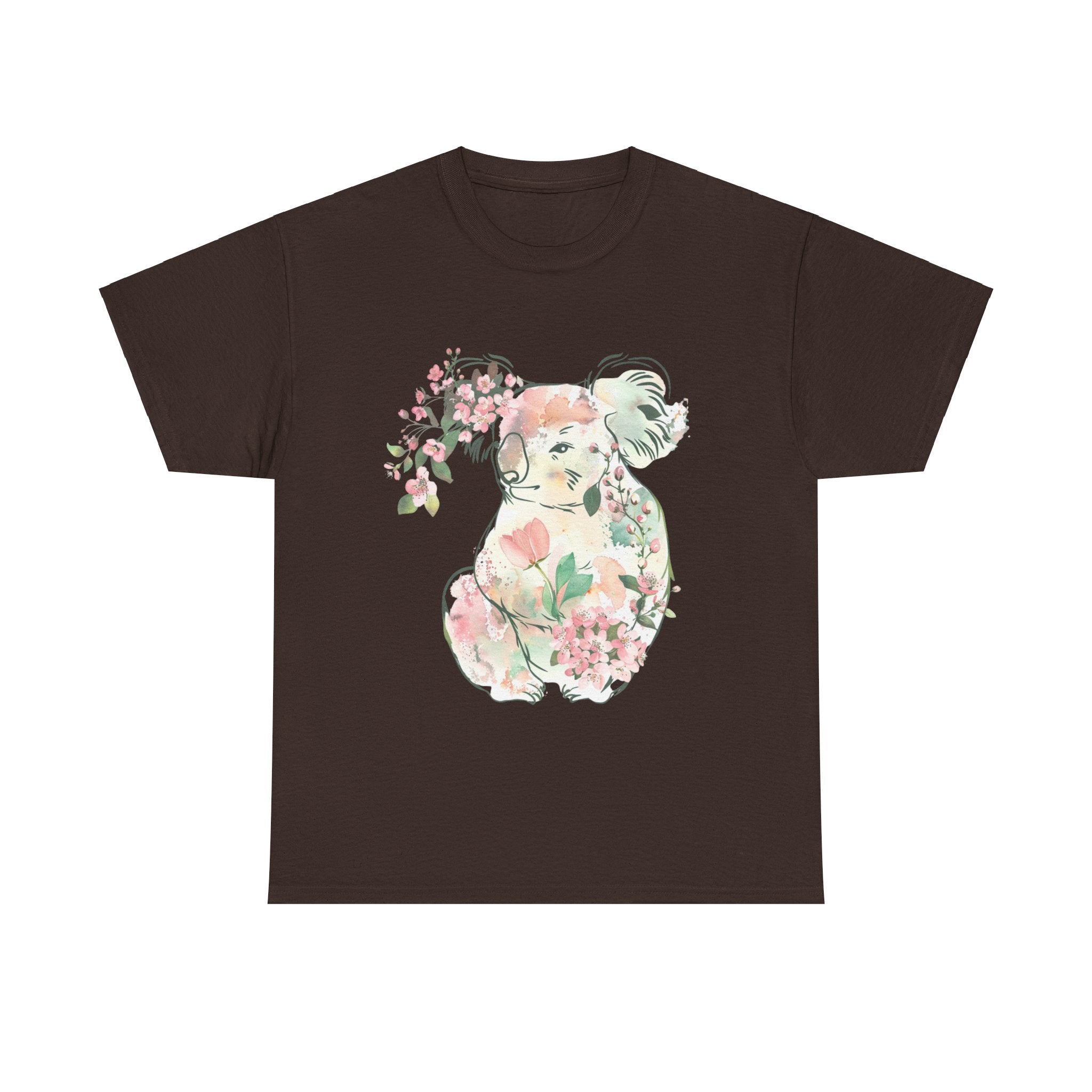 Printify T-Shirt Dark Chocolate / S Floral Koala Unisex Heavy Cotton Tee