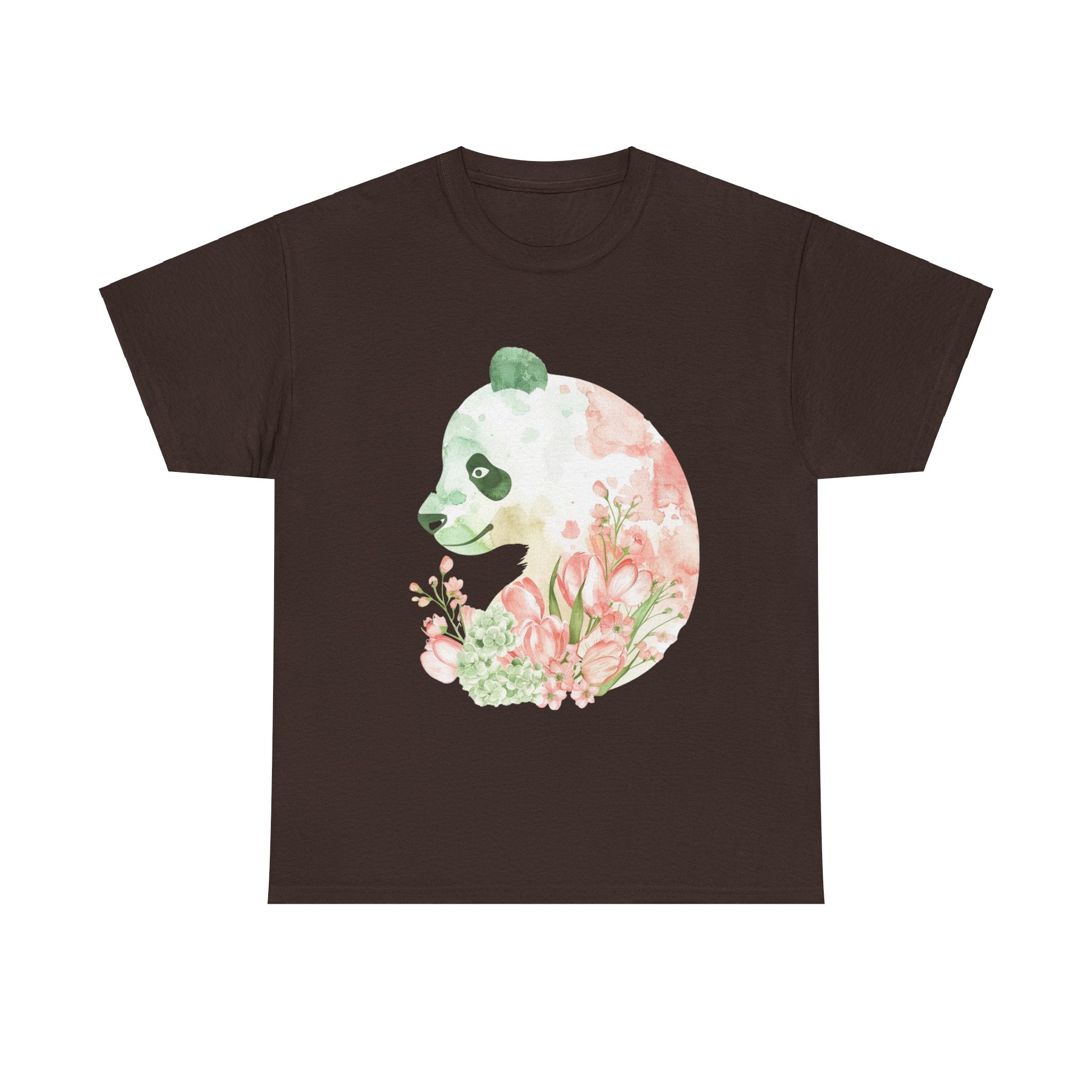 Printify T-Shirt Dark Chocolate / S Floral Panda Silhouette Unisex Heavy Cotton Tee