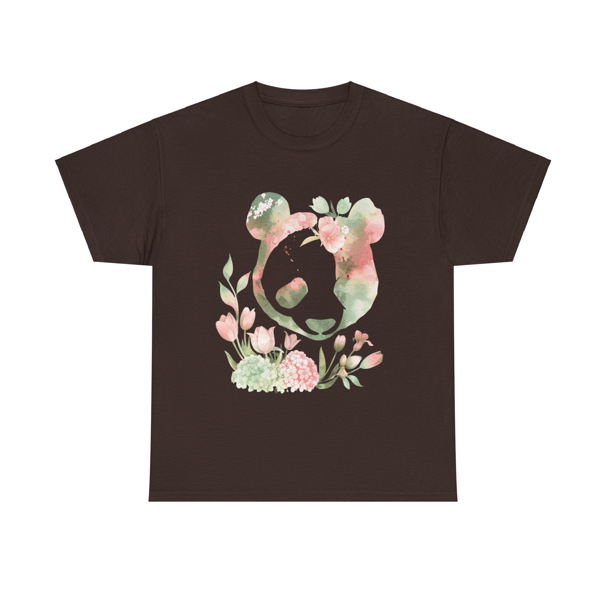 Printify T-Shirt Dark Chocolate / S Floral Panda Unisex Cotton Tee