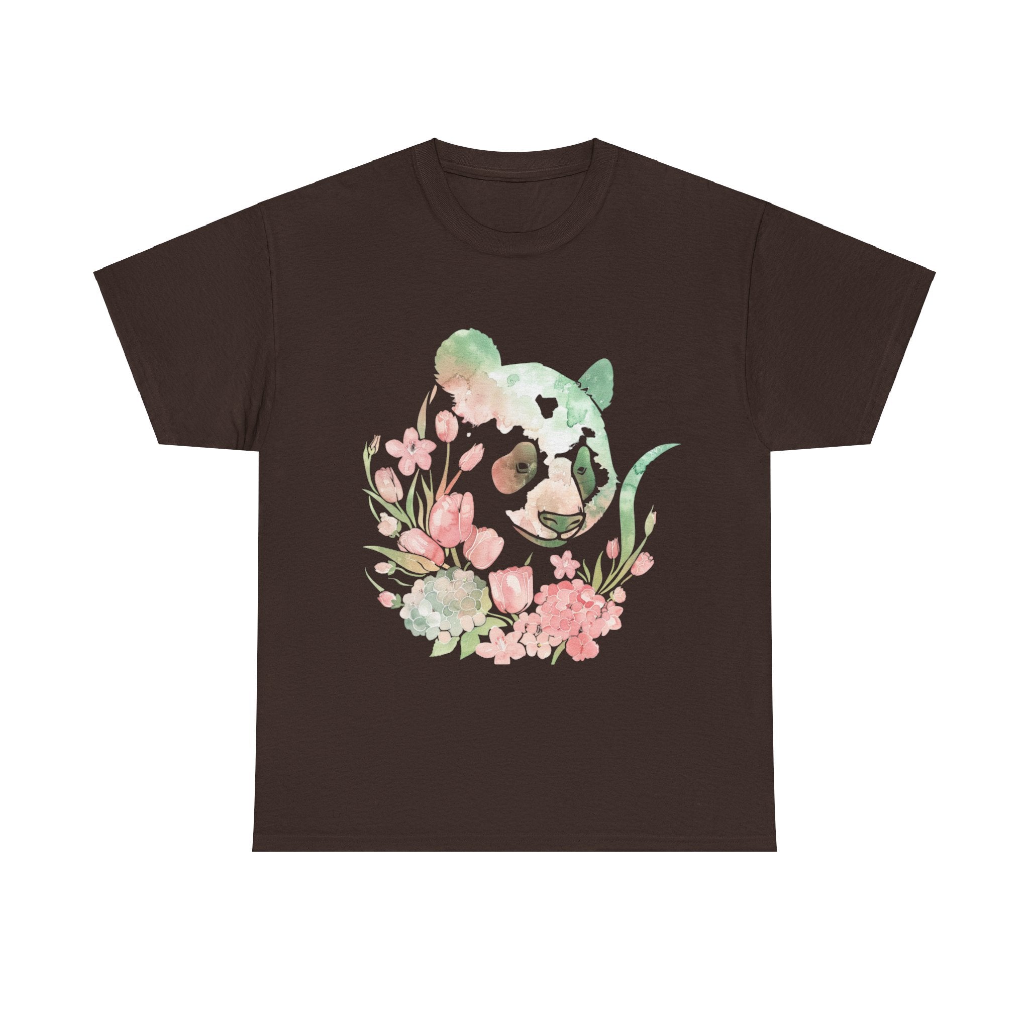 Printify T-Shirt Dark Chocolate / S Floral Panda Unisex Heavy Cotton Tee