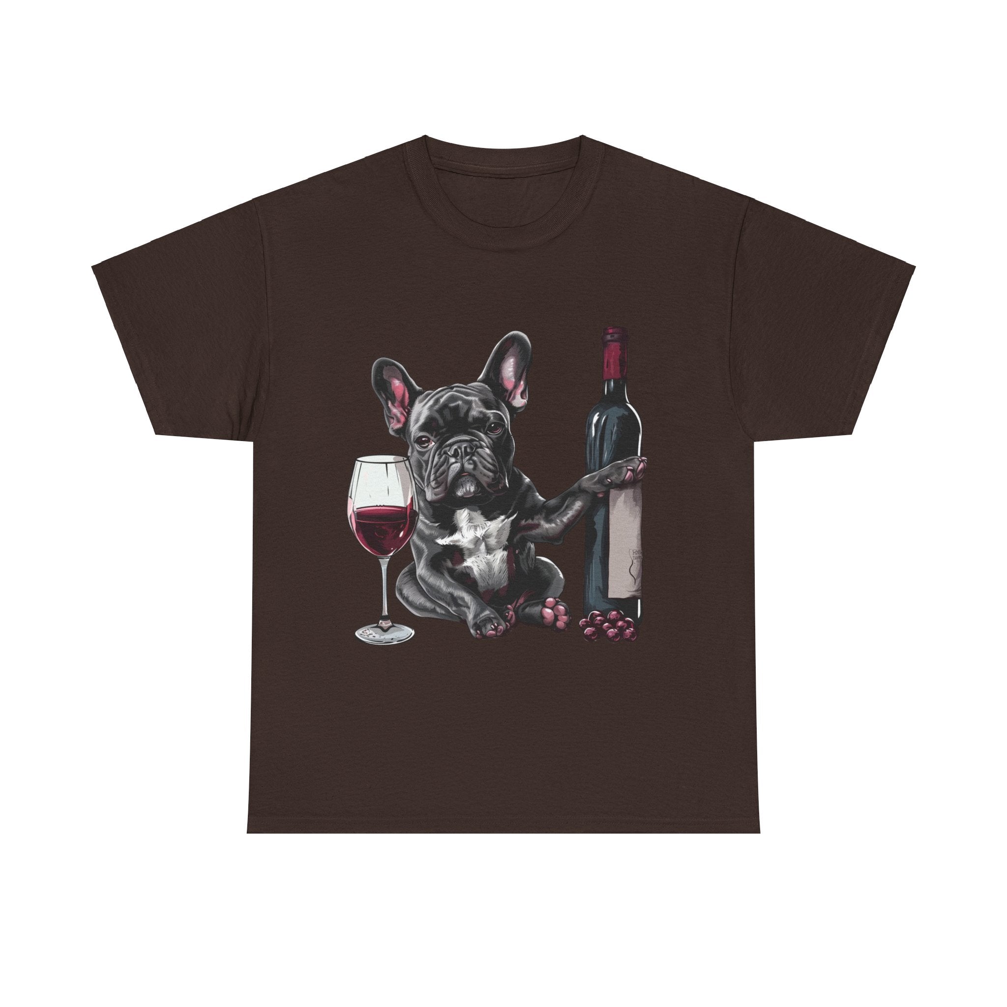 Printify T-Shirt Dark Chocolate / S French Bulldog with Wine and Raspberries – Unisex Graphic Tee