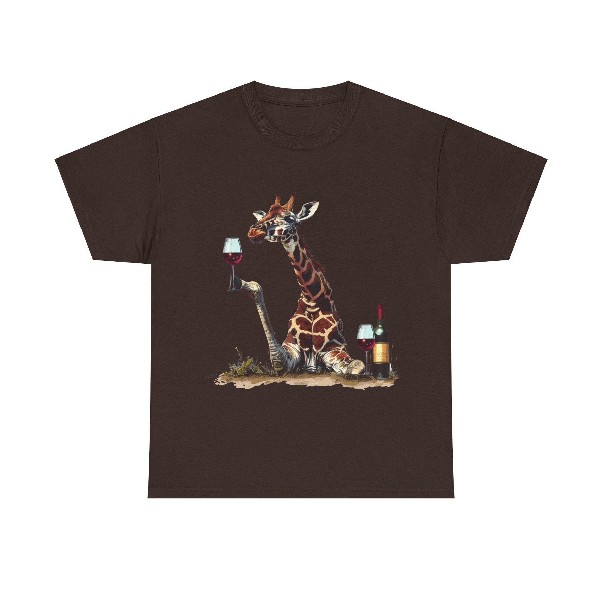 Printify T-Shirt Dark Chocolate / S Giraffe Wine Connoisseur Unisex Cotton Tee