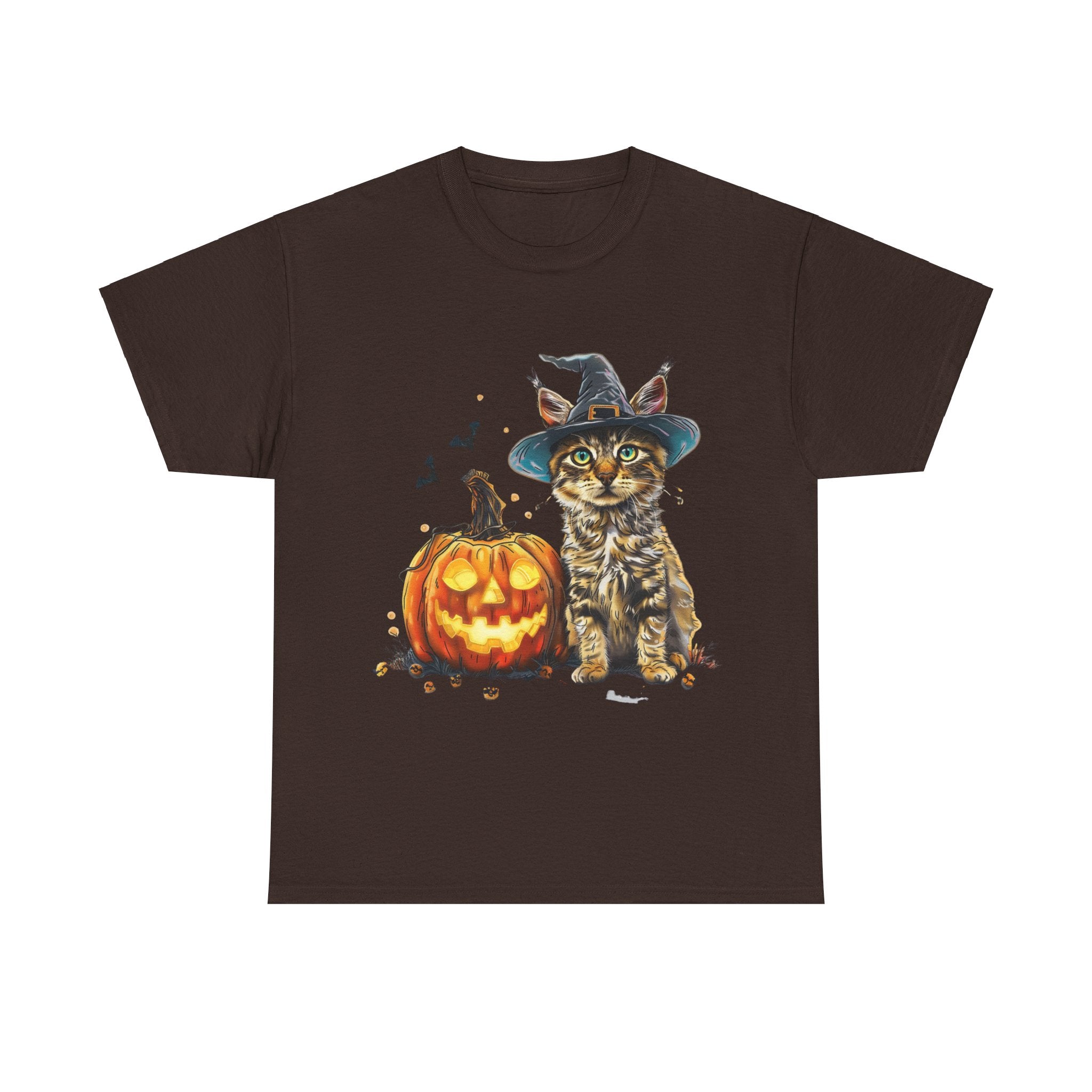 Printify T-Shirt Dark Chocolate / S Halloween Golden Retriever in Witch Hat Tee – Unisex Cotton Shirt