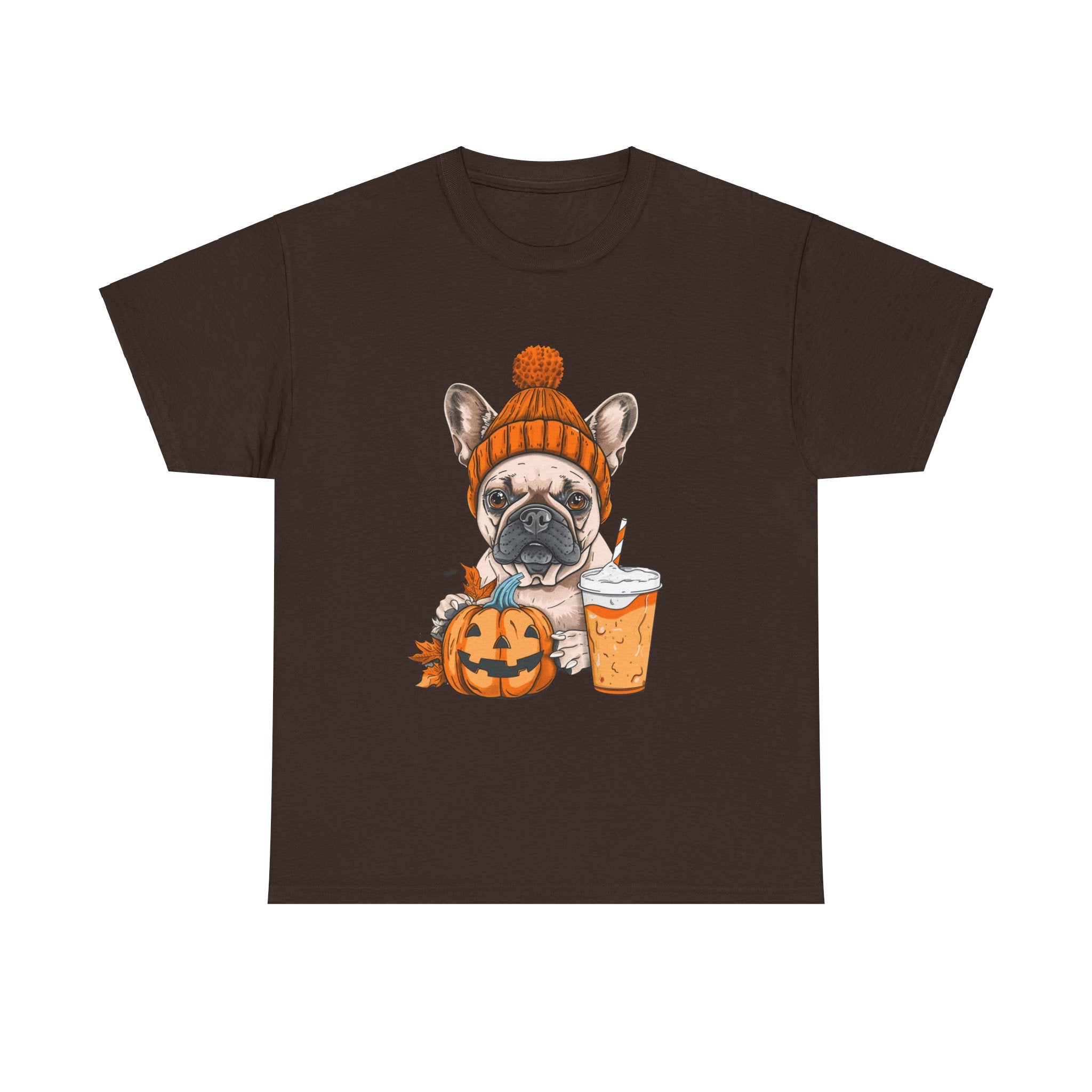 Printify T-Shirt Dark Chocolate / S Pumpkin Spice Pooch French Bulldog Unisex Heavy Cotton Tee