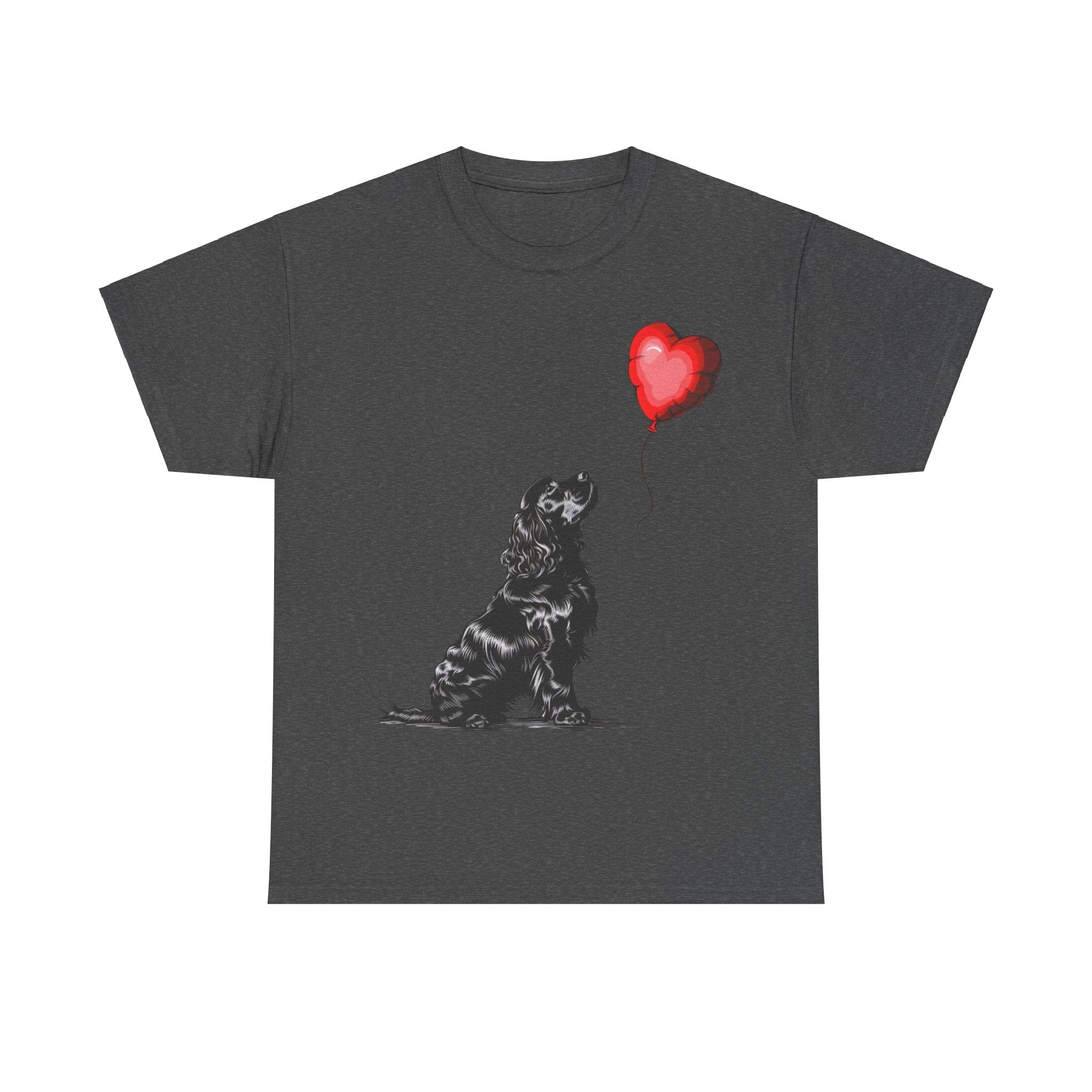 Printify T-Shirt Dark Heather / S Adorable Cocker Spaniel with Heart Balloon T-Shirt – Perfect for Dog Lovers