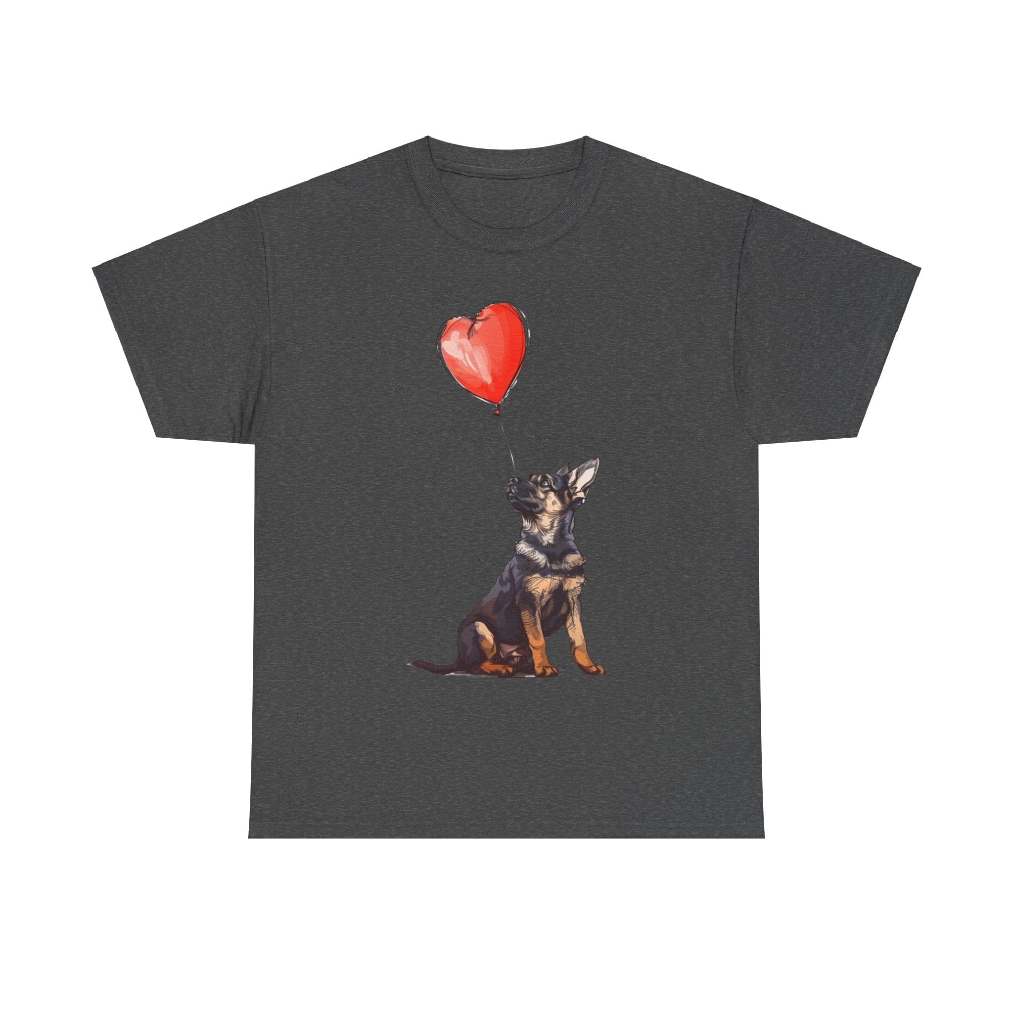 Printify T-Shirt Dark Heather / S Adorable German Shepherd with Heart Balloon T-Shirt – Perfect for Dog Lovers