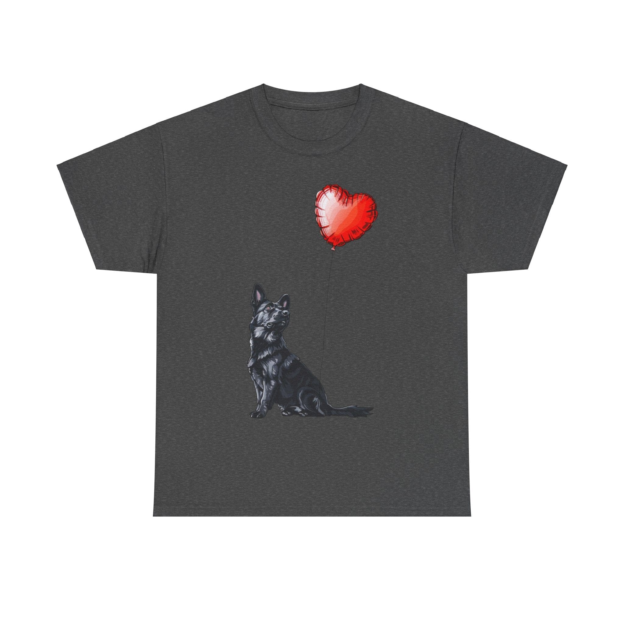 Printify T-Shirt Dark Heather / S Black German Shepherd Love Balloon T-Shirt – Loyal Dog Lover's Apparel with Heart Balloon Art