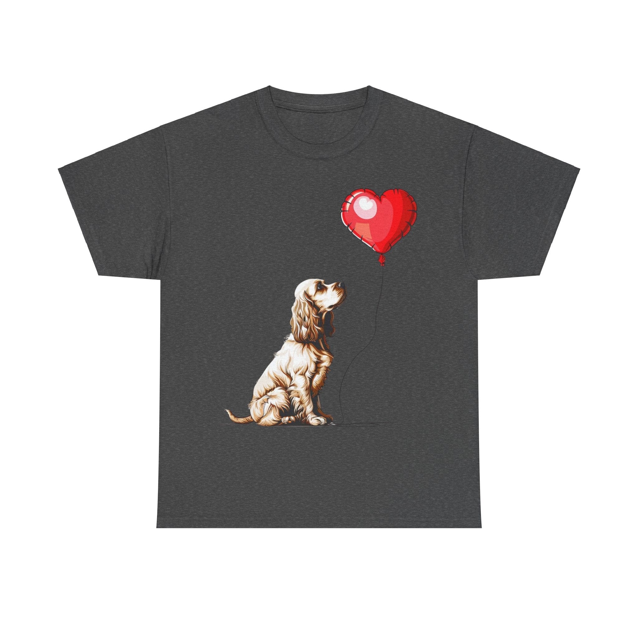 Printify T-Shirt Dark Heather / S Cocker Spaniel Love Balloon T-Shirt – Adorable Dog Lover's Apparel with Heart Balloon Graphic