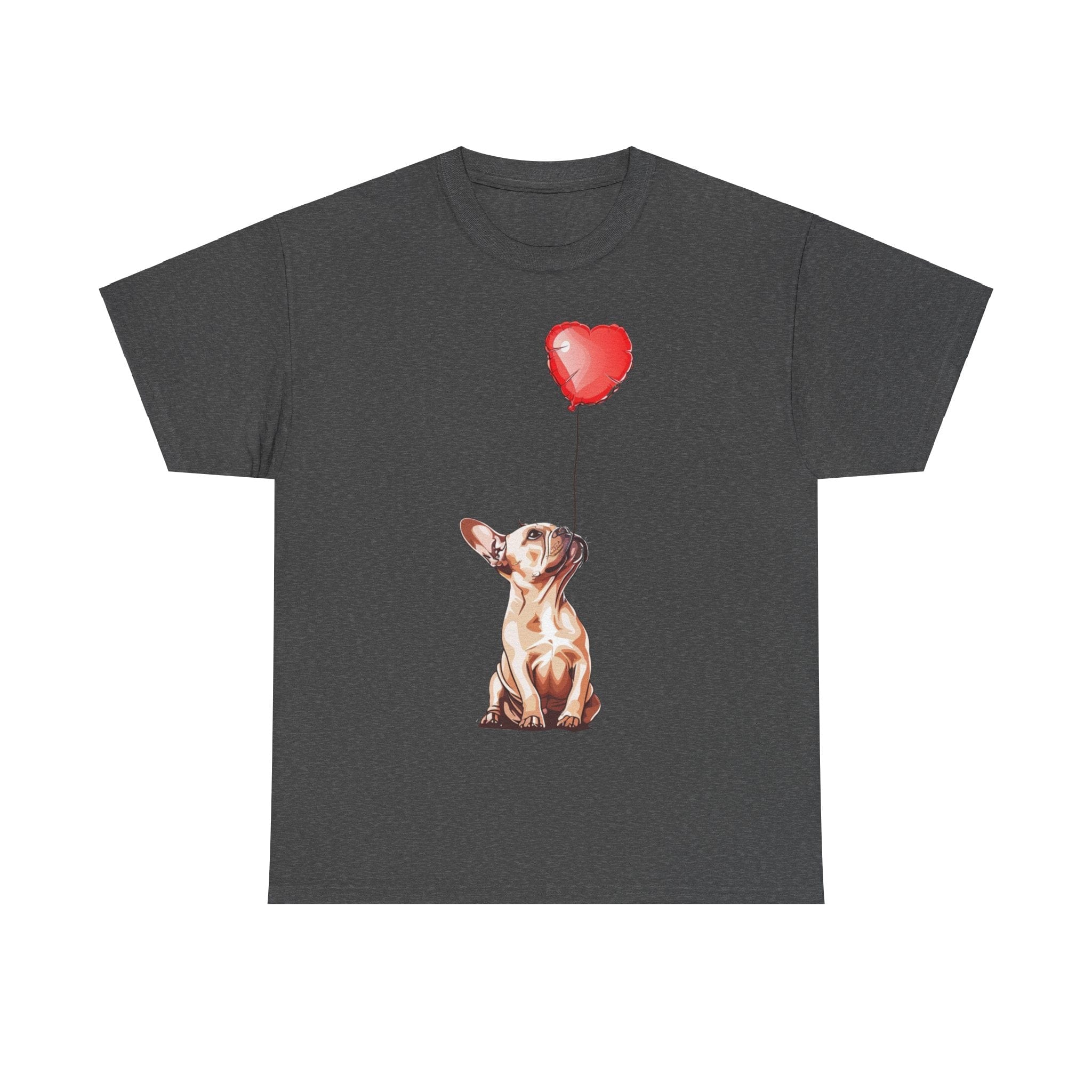 Printify T-Shirt Dark Heather / S Copy of French Bulldog Love Balloon T-Shirt – Adorable Dog Lover's Apparel with Heart Balloon Art