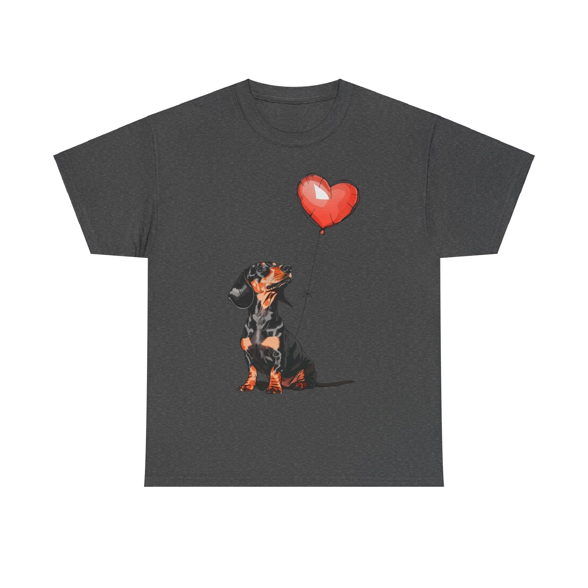 Printify T-Shirt Dark Heather / S Dachshund Heart Balloon T-Shirt – Adorable Dog Lover's Gift with Dachshund Art