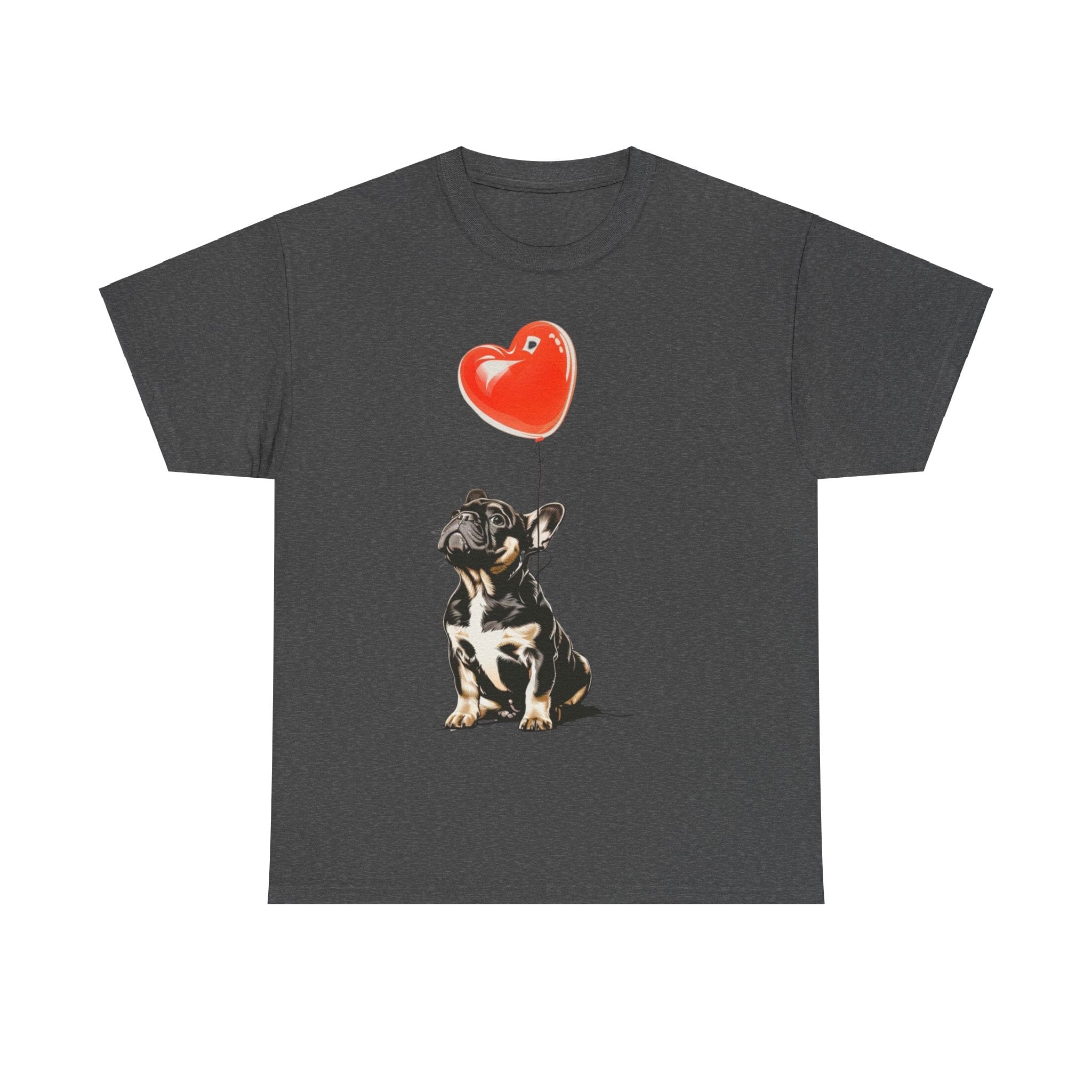 Printify T-Shirt Dark Heather / S French Bulldog Love Balloon T-Shirt – Adorable Dog Lover's Apparel with Heart Balloon Art