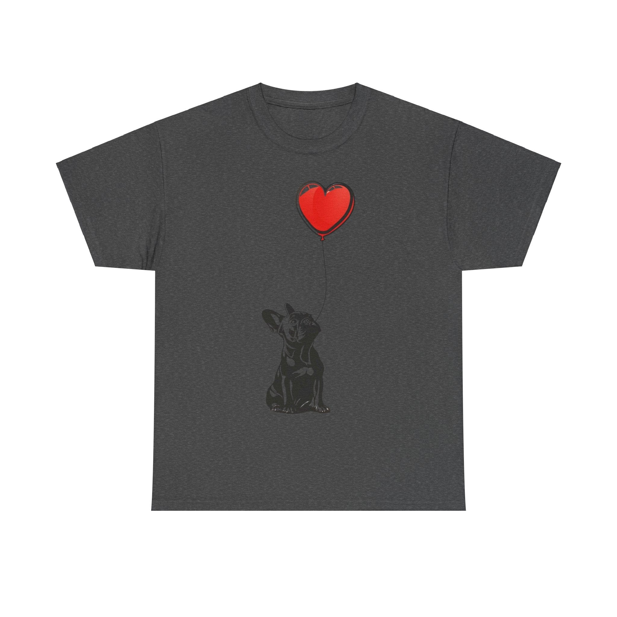 Printify T-Shirt Dark Heather / S French Bulldog Love Balloon Tee – Sweet Dog Lover's Apparel with Heart Balloon Graphic