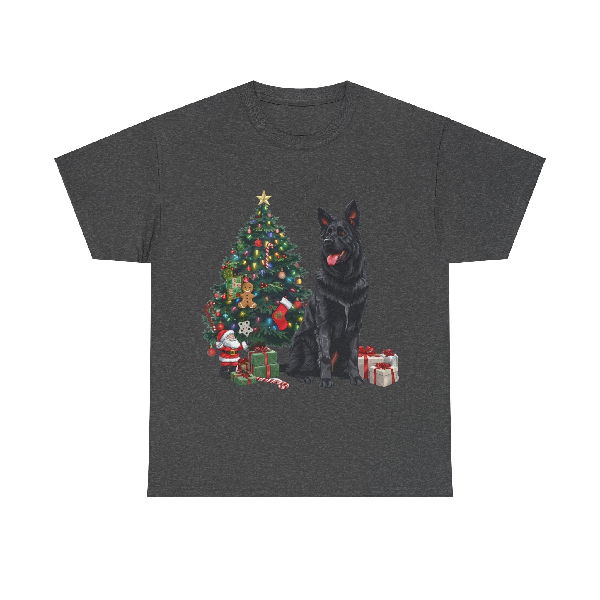 Printify T-Shirt Dark Heather / S German Shepherd Christmas Tree with Gifts – Festive Holiday Dog Art for Christmas Celebration