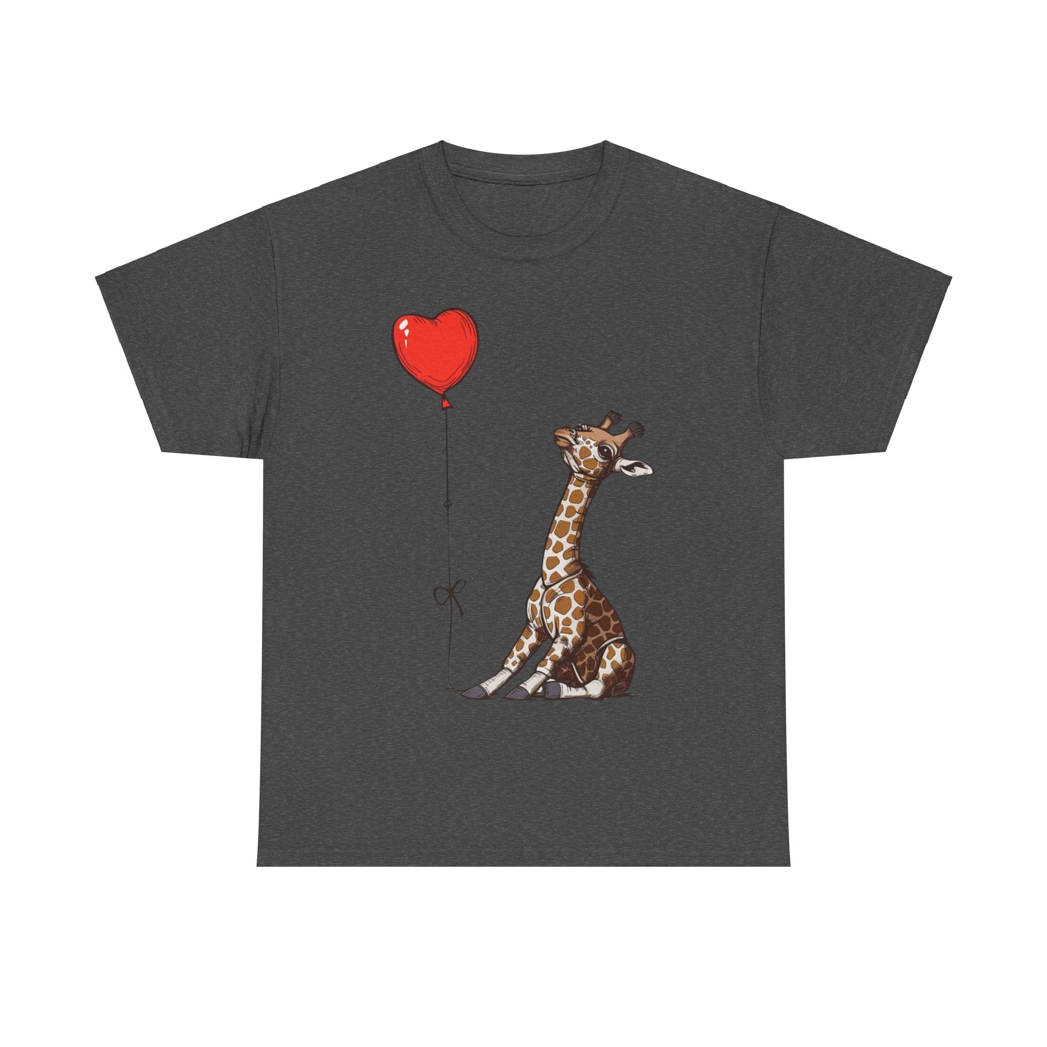 Printify T-Shirt Dark Heather / S Giraffe Heart Balloon T-Shirt – Cute Animal Lover's Apparel with Heart Balloon Graphic