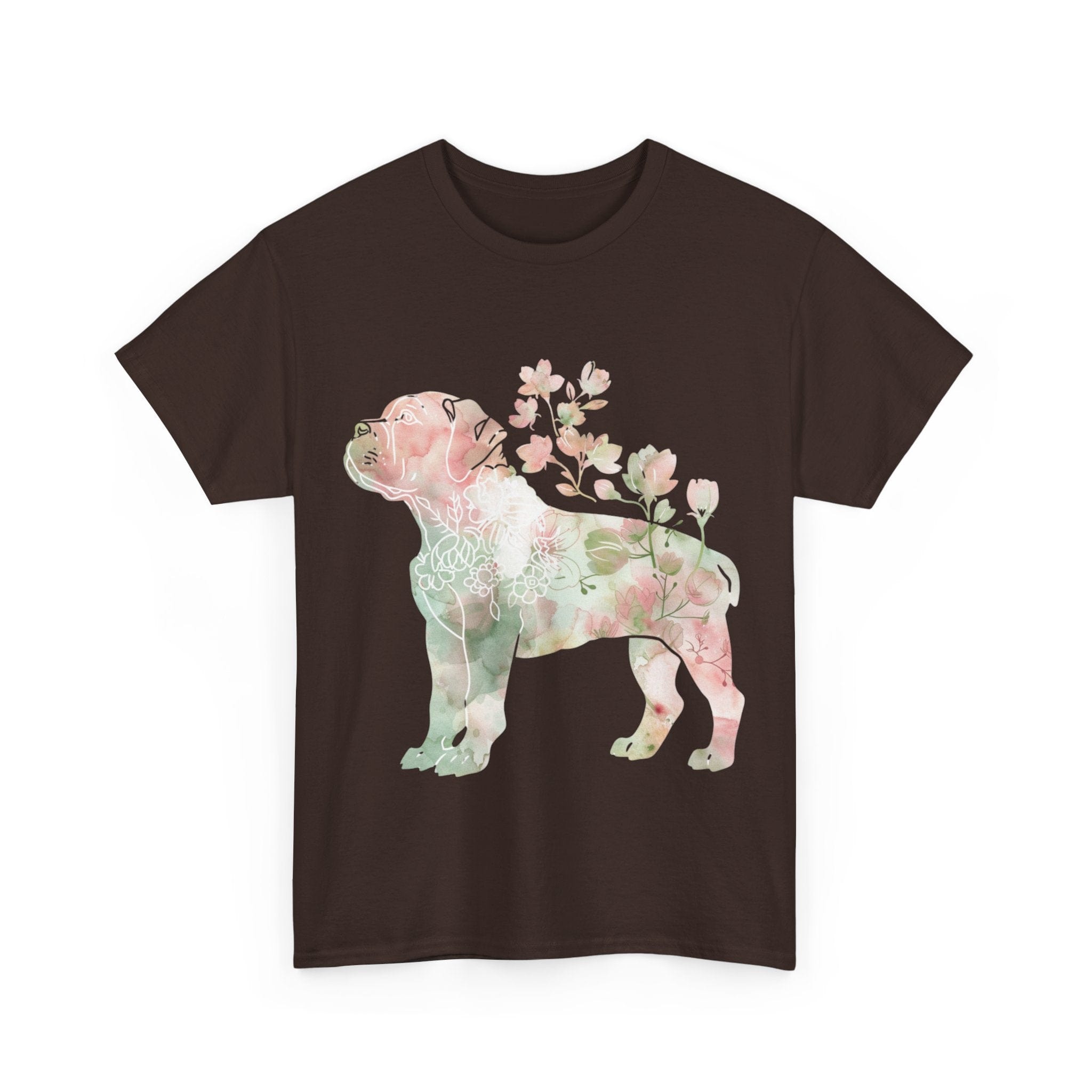 Printify T-Shirt Floral Boxer Puppy Unisex Heavy Cotton Tee