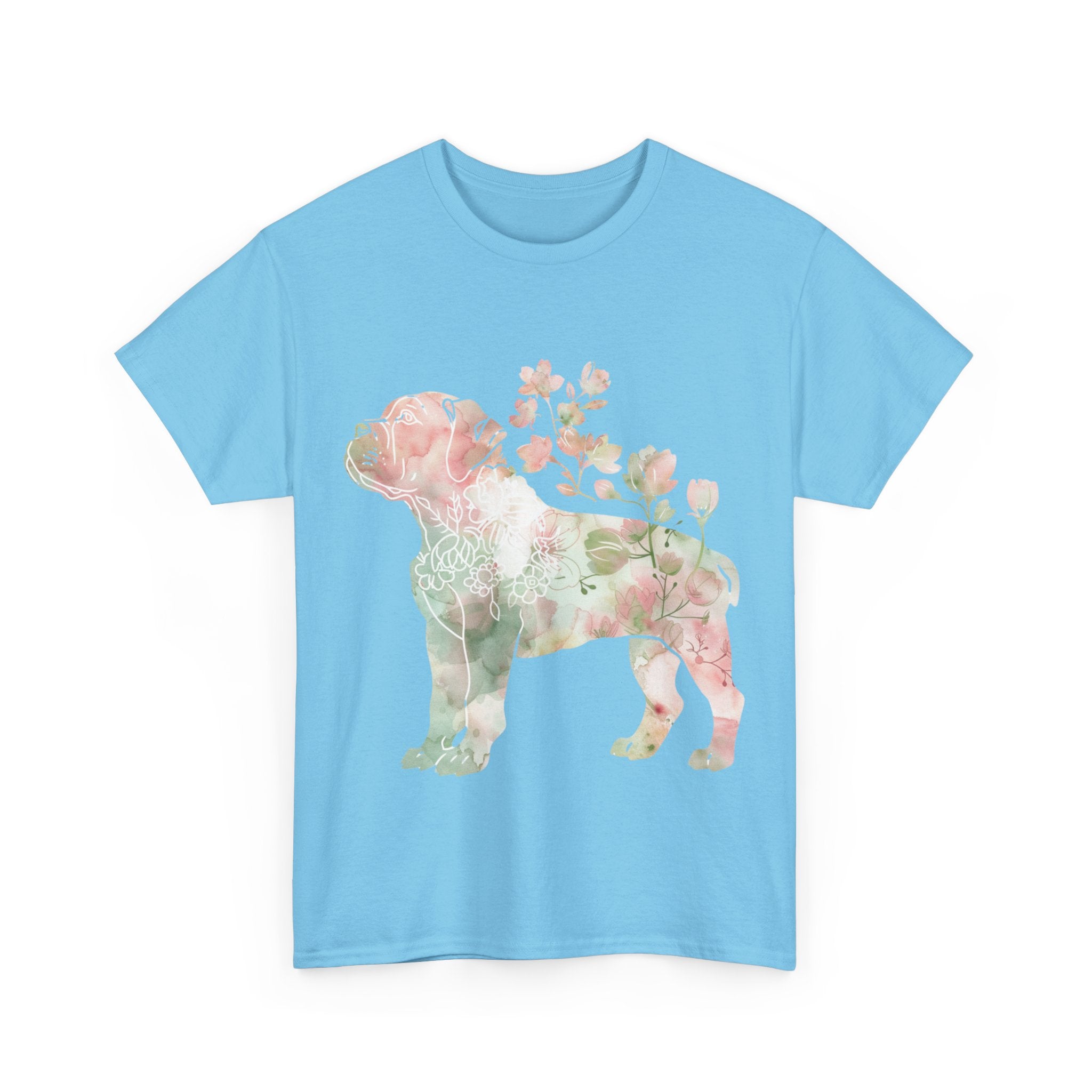 Printify T-Shirt Floral Boxer Puppy Unisex Heavy Cotton Tee