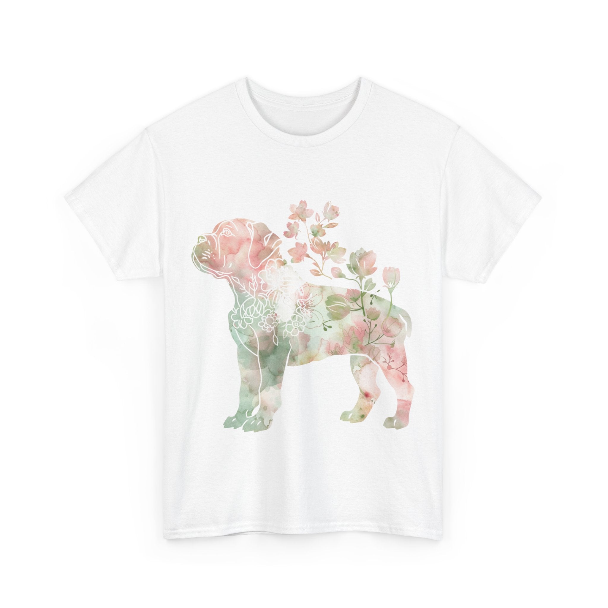 Printify T-Shirt Floral Boxer Puppy Unisex Heavy Cotton Tee