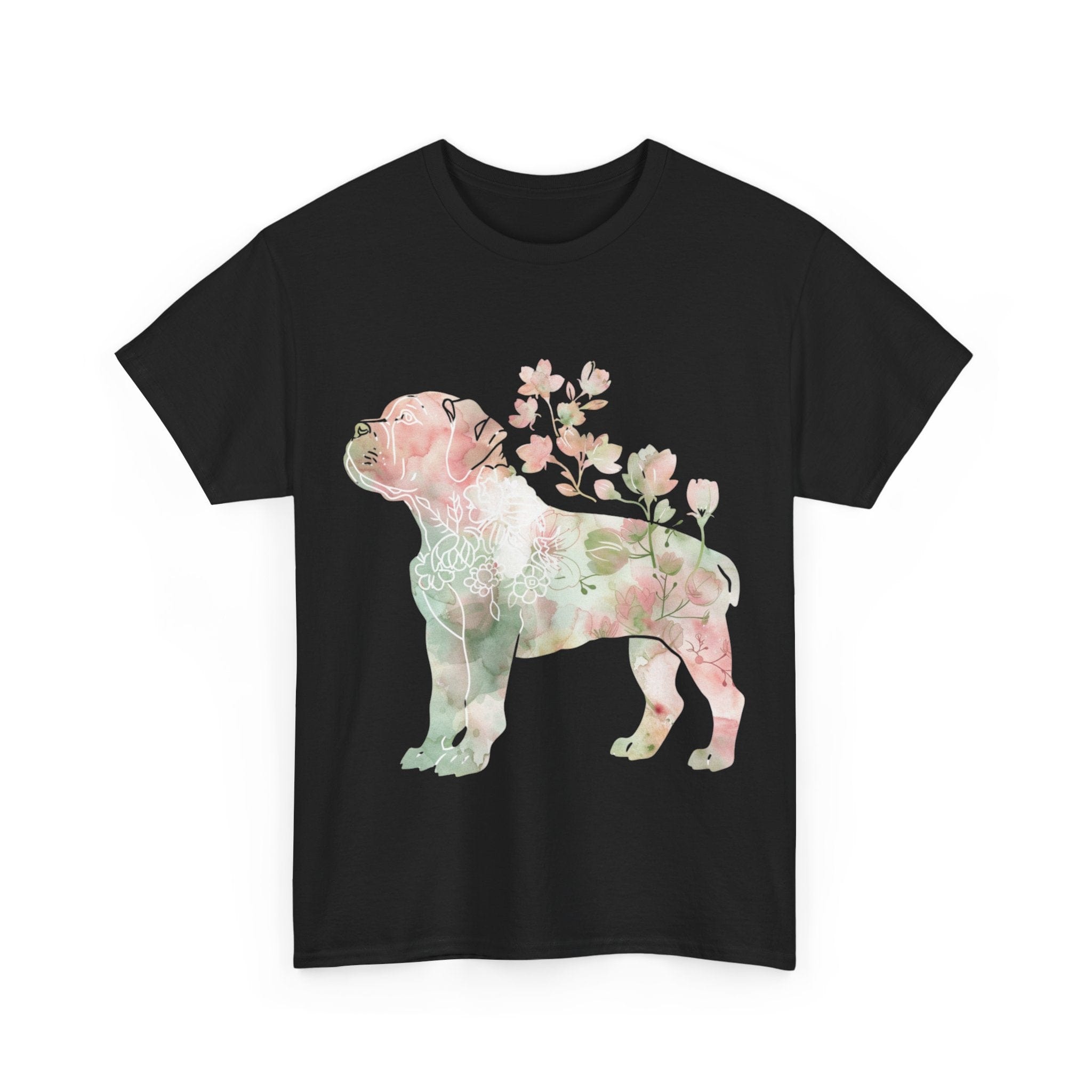 Printify T-Shirt Floral Boxer Puppy Unisex Heavy Cotton Tee