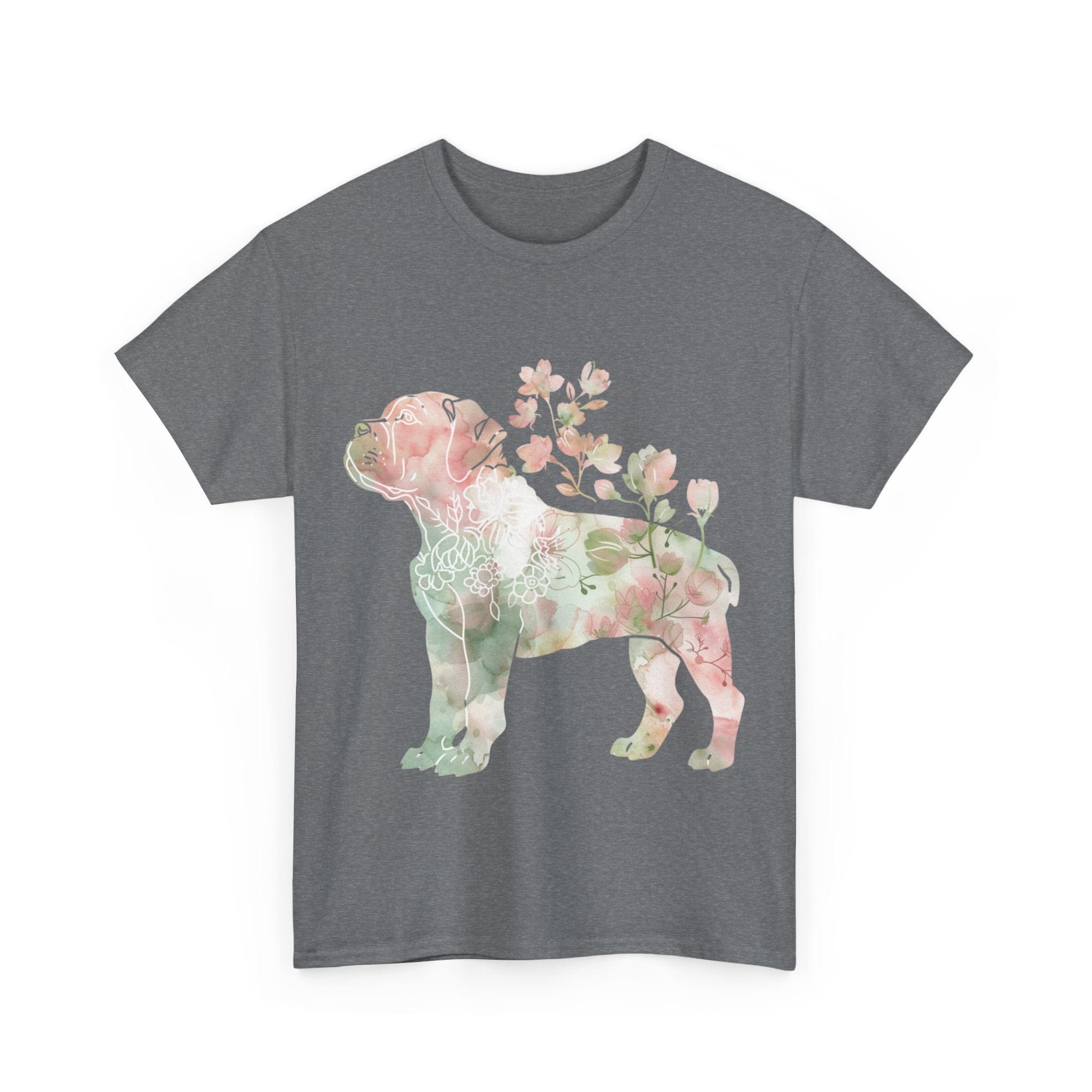 Printify T-Shirt Floral Boxer Puppy Unisex Heavy Cotton Tee