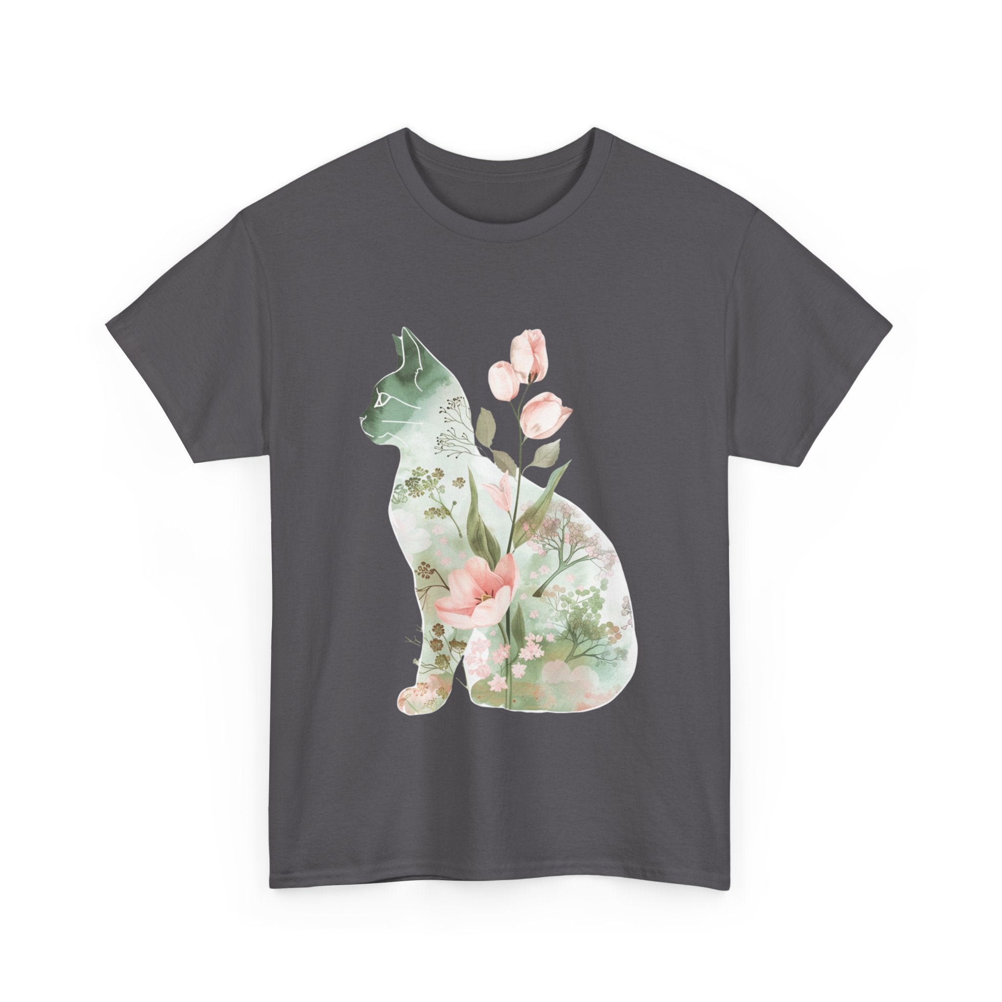 Printify T-Shirt Floral Cat Unisex Heavy Cotton Tee