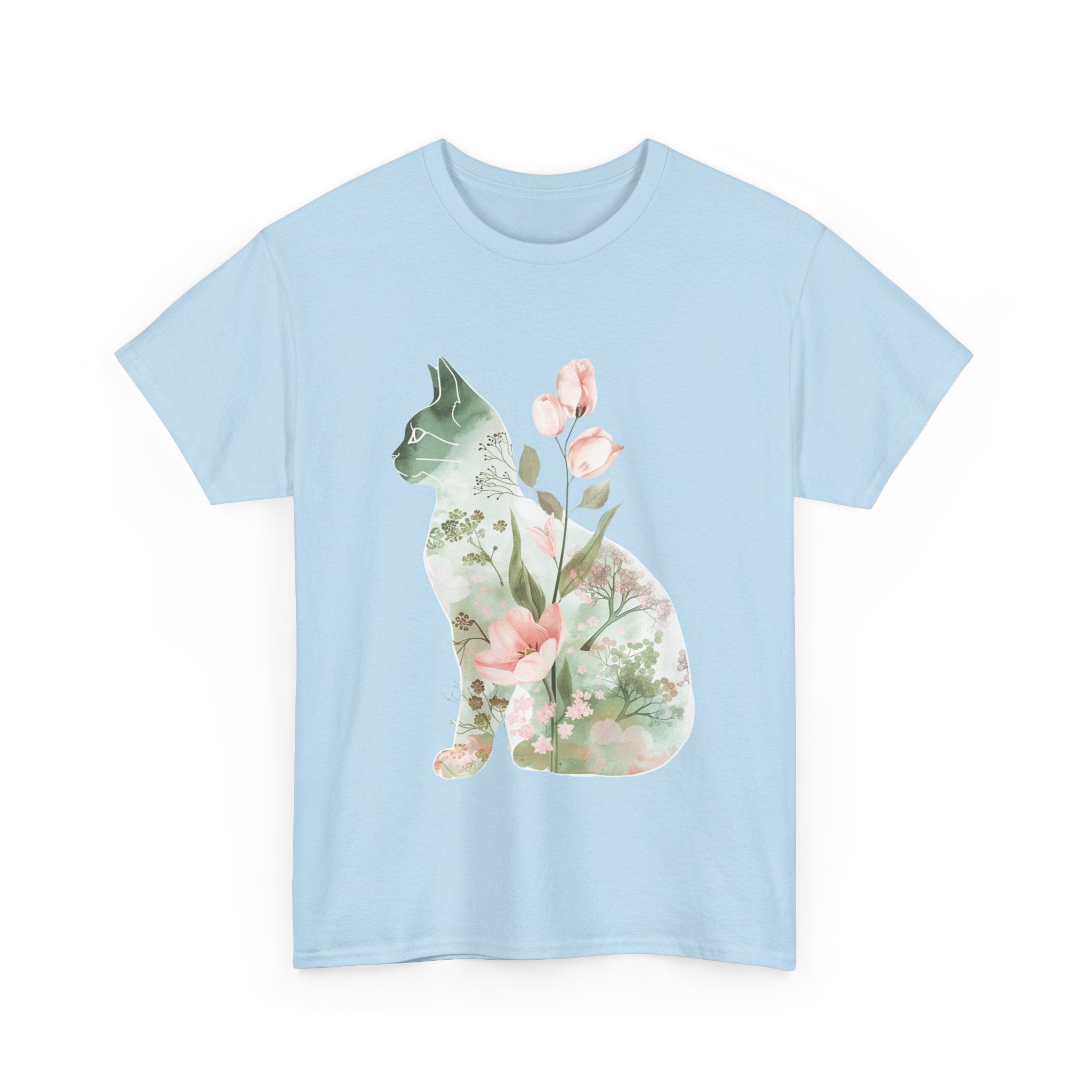 Printify T-Shirt Floral Cat Unisex Heavy Cotton Tee