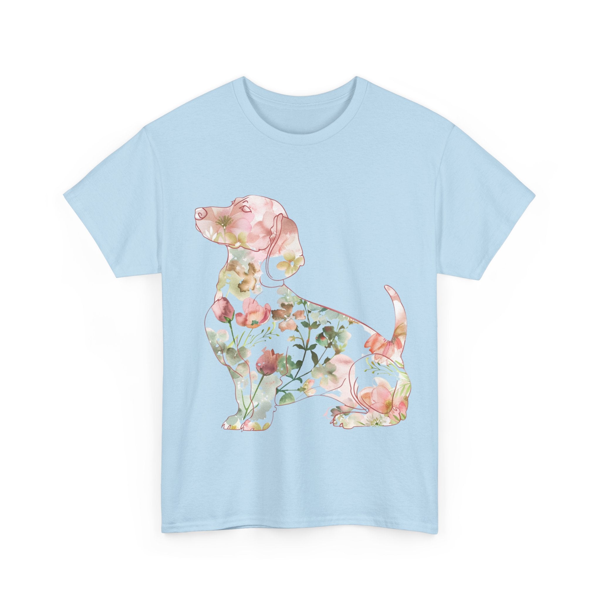 Printify T-Shirt Floral Dachshund Unisex Heavy Cotton Tee