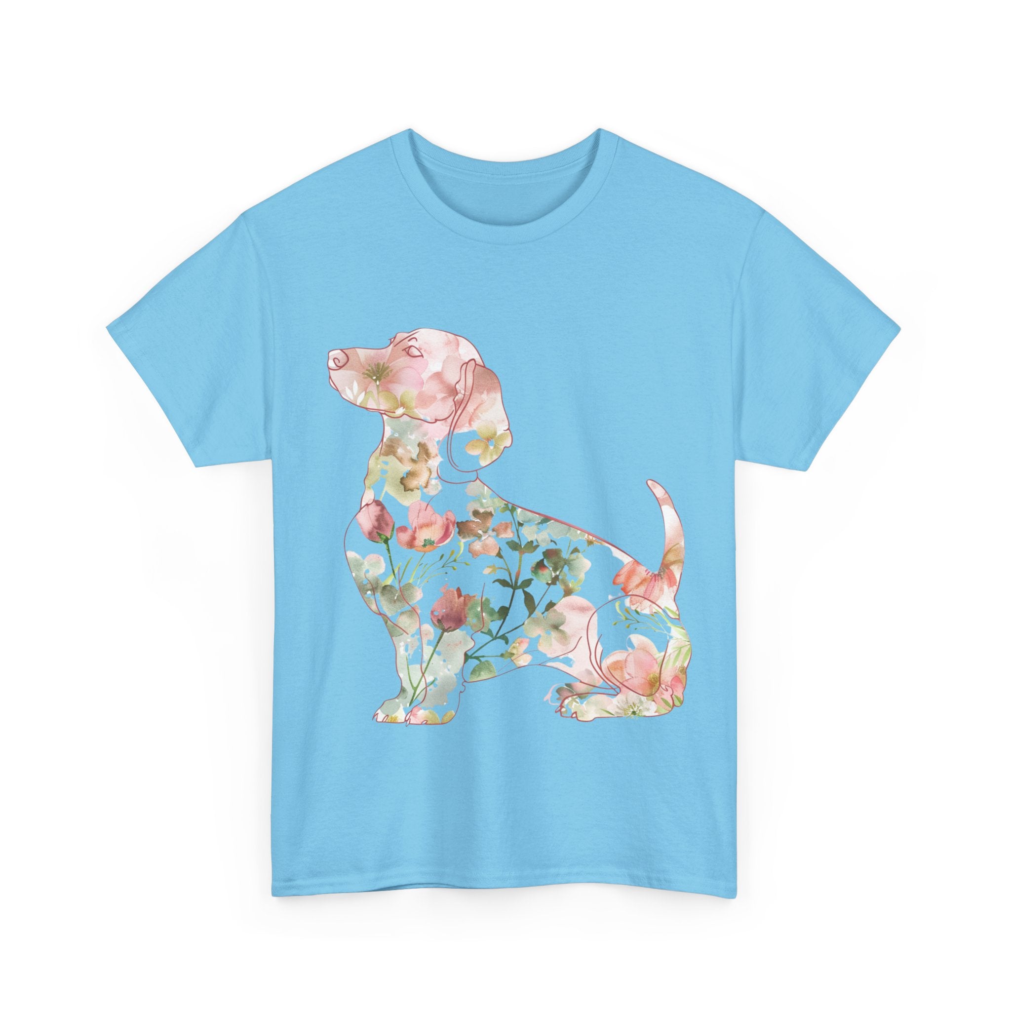 Printify T-Shirt Floral Dachshund Unisex Heavy Cotton Tee