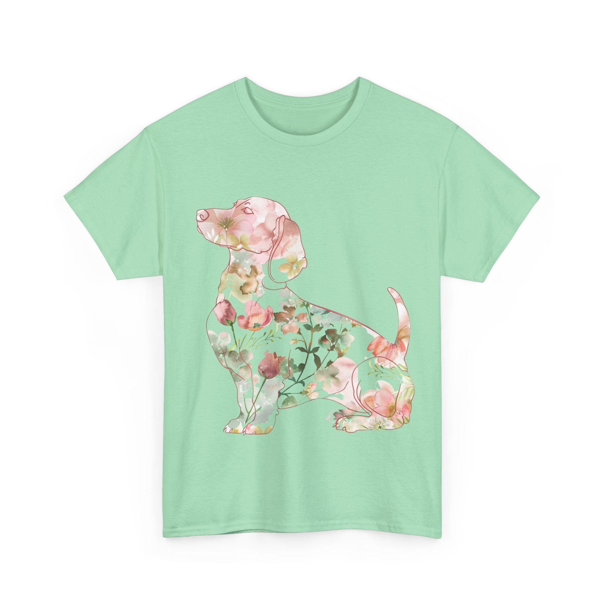 Printify T-Shirt Floral Dachshund Unisex Heavy Cotton Tee