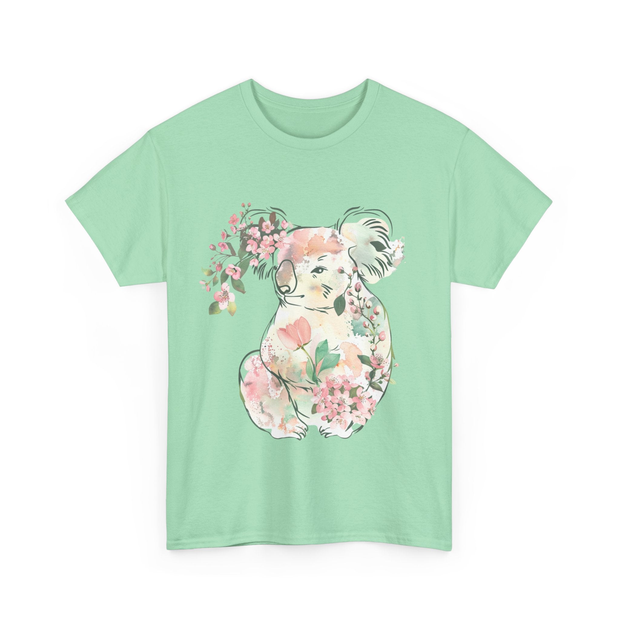 Printify T-Shirt Floral Koala Unisex Heavy Cotton Tee