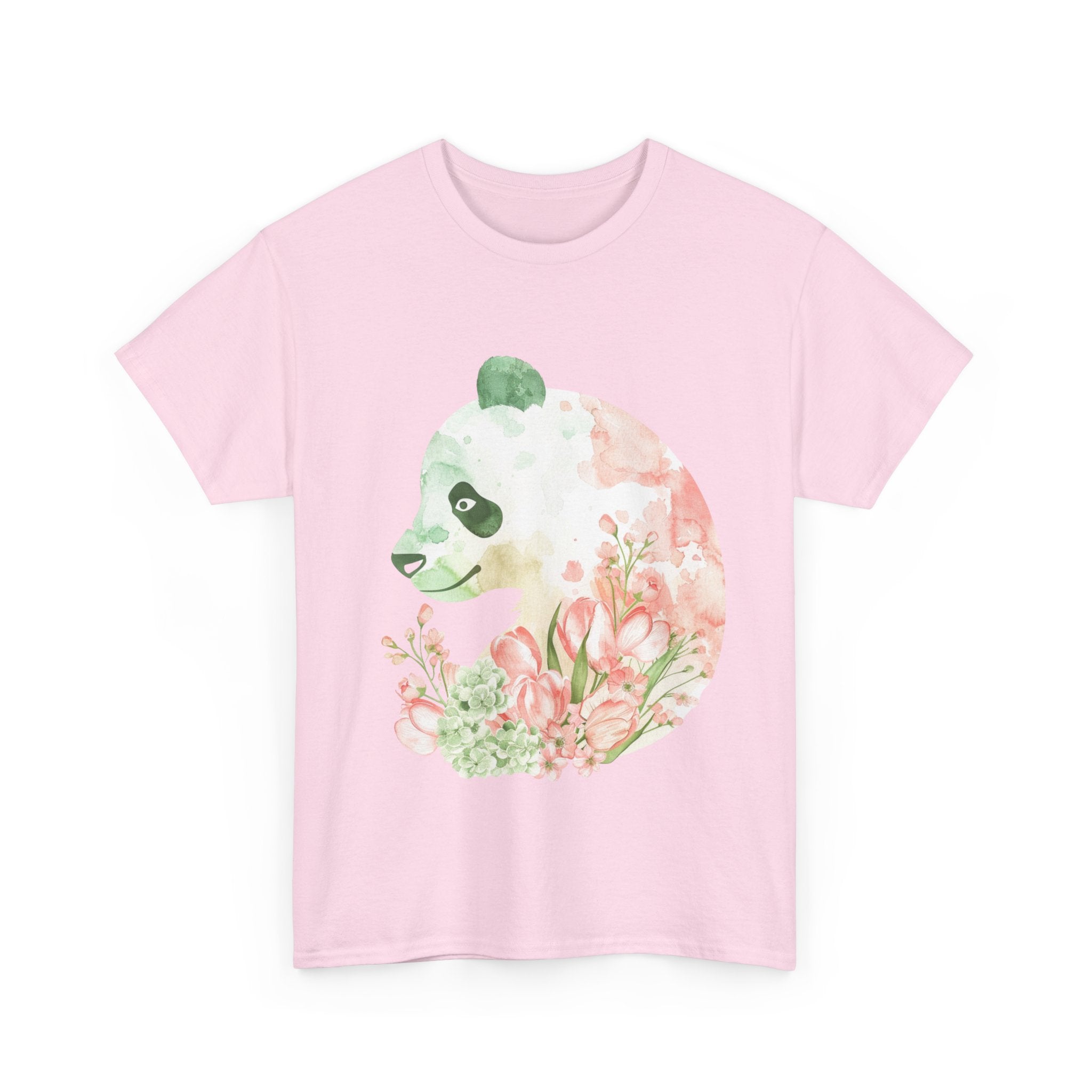 Printify T-Shirt Floral Panda Silhouette Unisex Heavy Cotton Tee