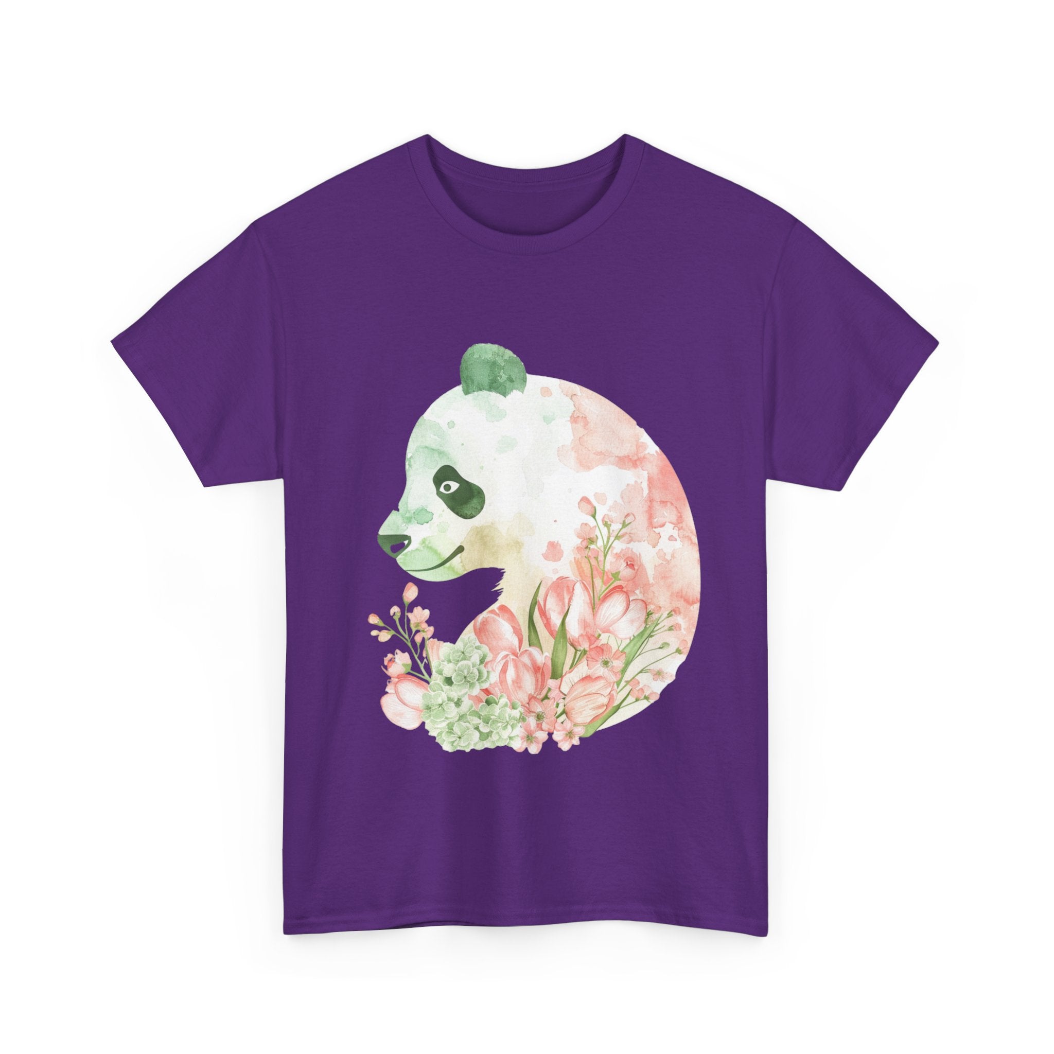 Printify T-Shirt Floral Panda Silhouette Unisex Heavy Cotton Tee