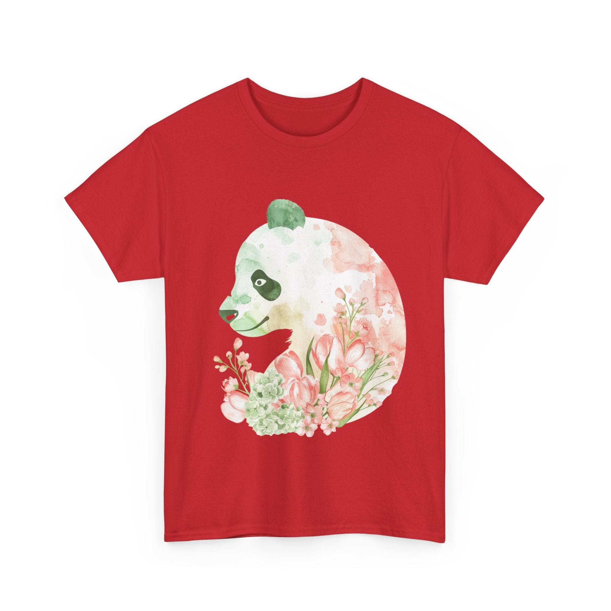 Printify T-Shirt Floral Panda Silhouette Unisex Heavy Cotton Tee