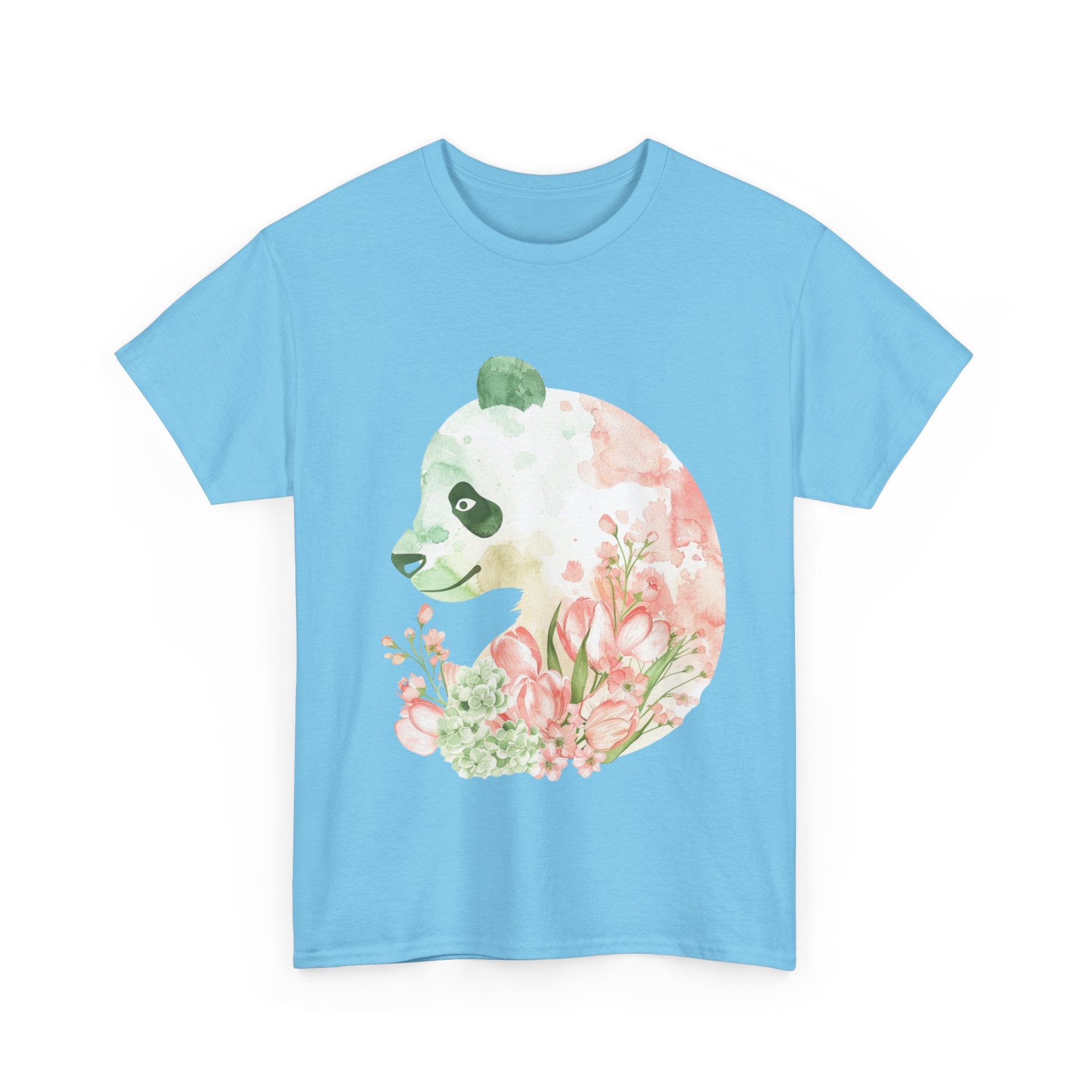 Printify T-Shirt Floral Panda Silhouette Unisex Heavy Cotton Tee