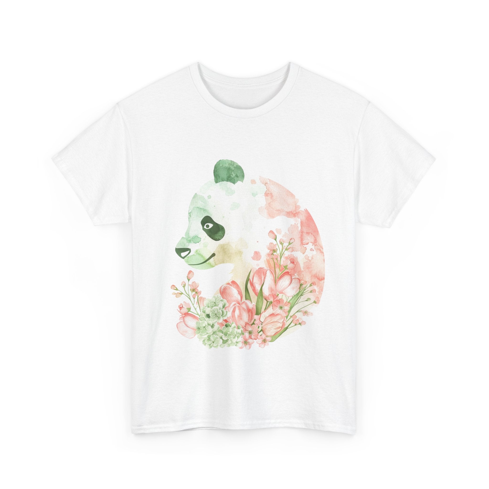 Printify T-Shirt Floral Panda Silhouette Unisex Heavy Cotton Tee