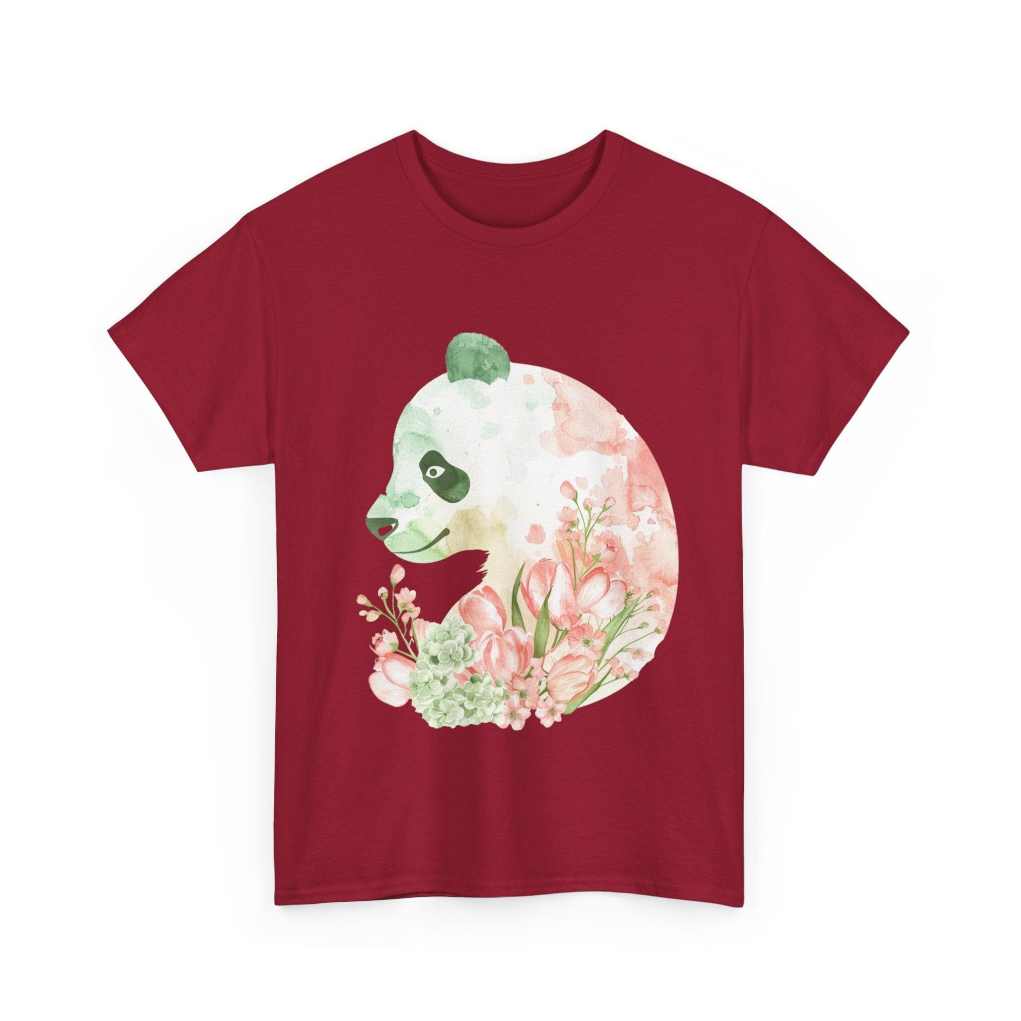 Printify T-Shirt Floral Panda Silhouette Unisex Heavy Cotton Tee